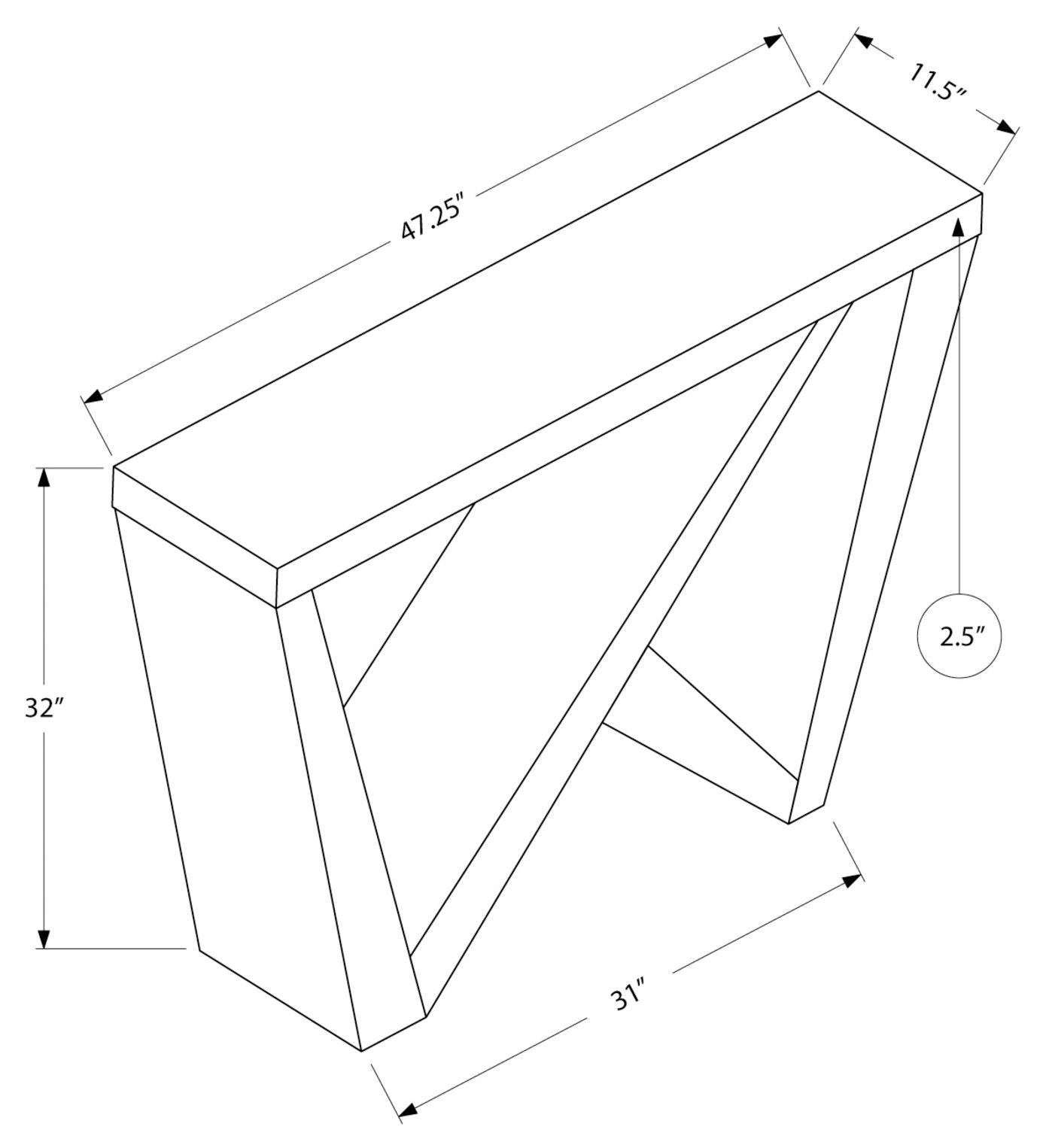 TABLE D'APPOINT - 48"L / CONSOLE D'ENTREE ASPECT CIMENT 