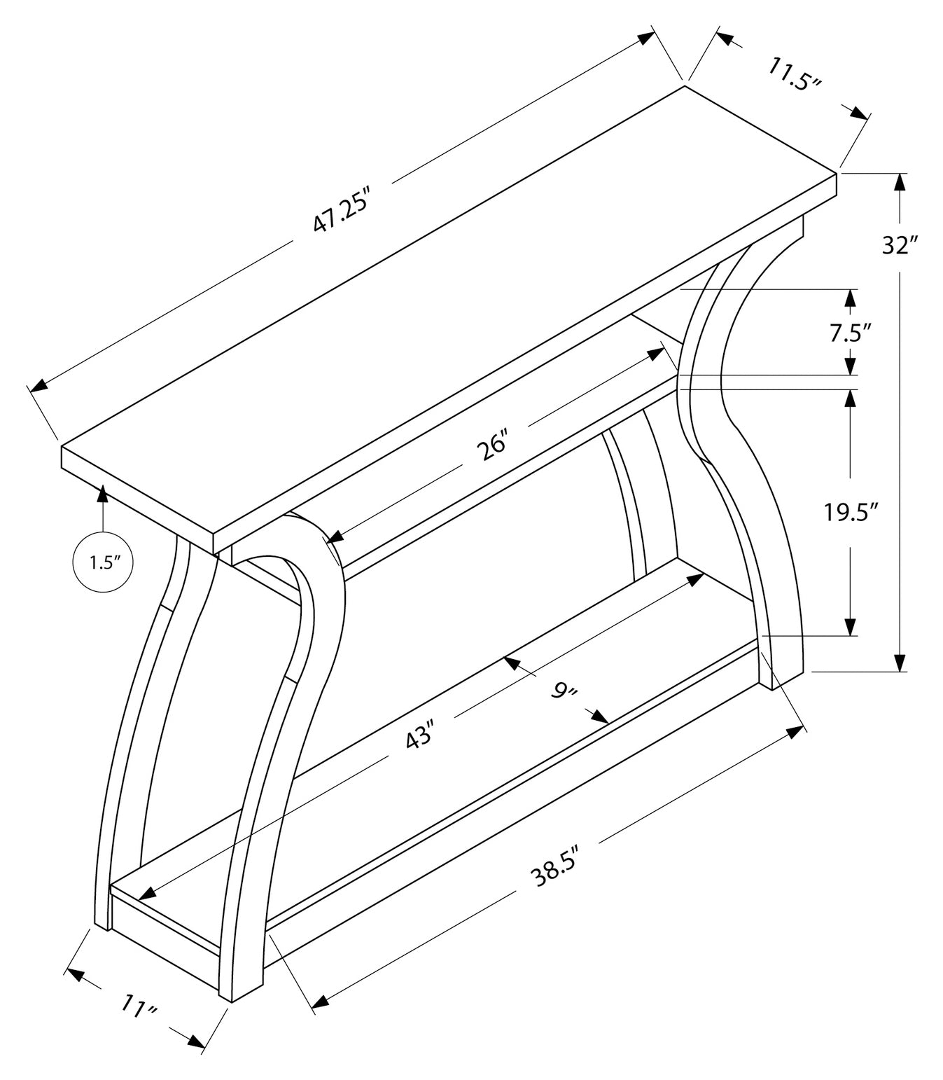 TABLE D'APPOINT - 47"L / CONSOLE D'ENTREE ESPRESSO 