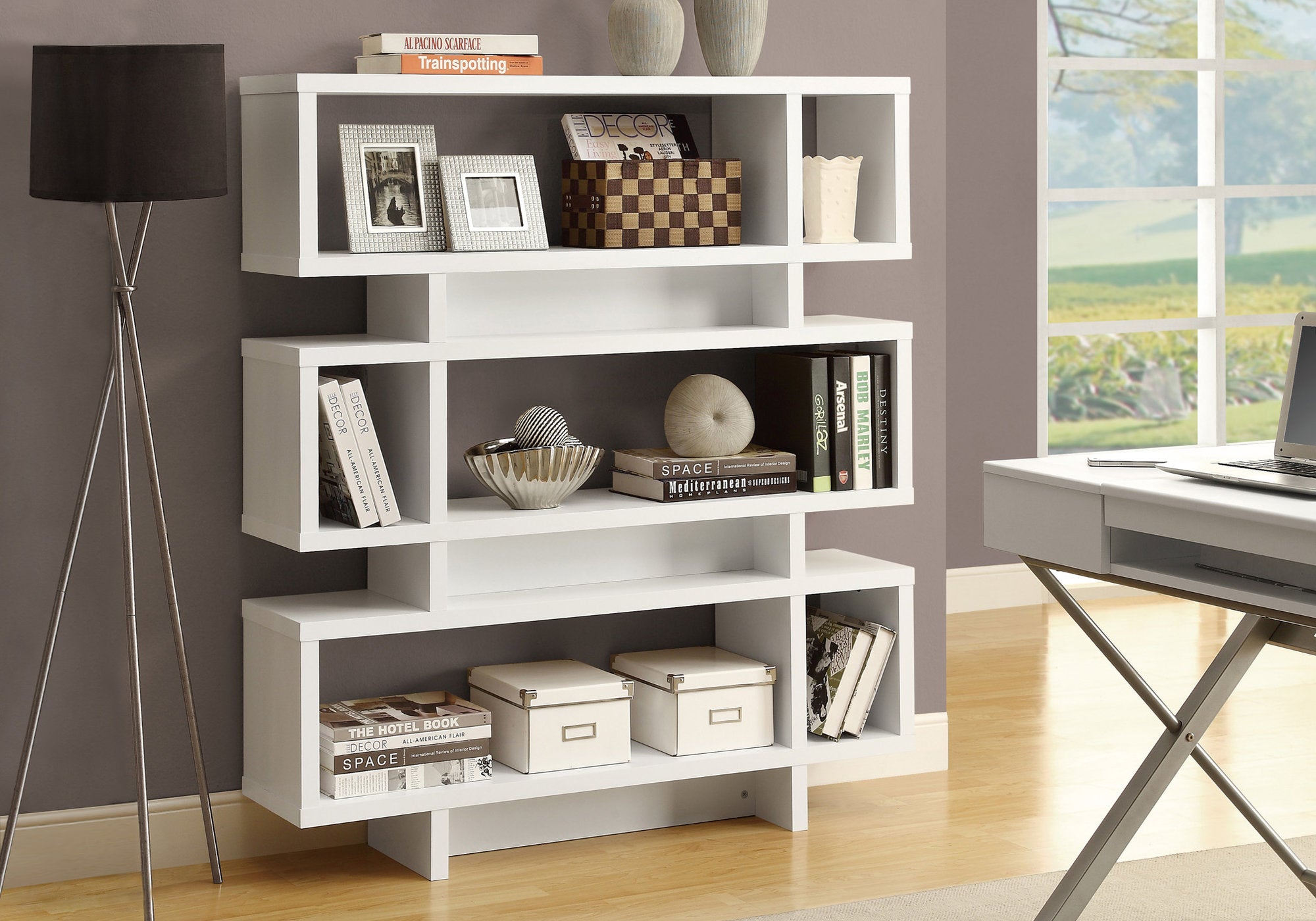 BIBLIOTHÈQUE - 55"H / STYLE MODERNE BLANC