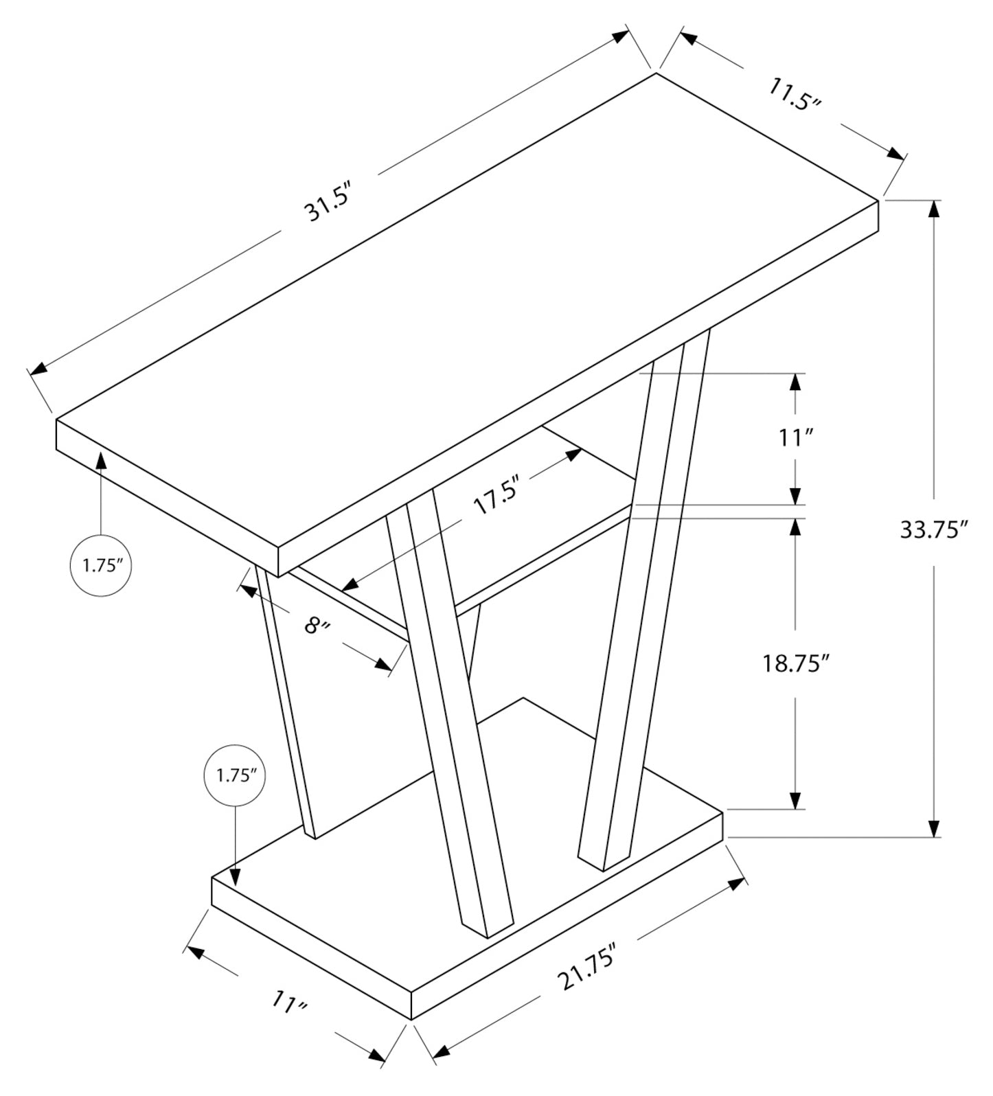 TABLE D'APPOINT - 32"L / CONSOLE D'ENTREE BLANCHE 