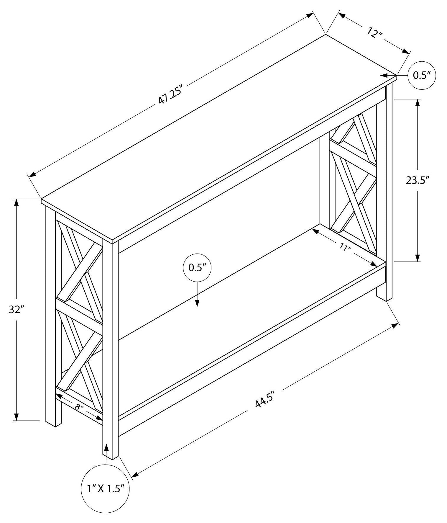 TABLE D'APPOINT - 48"L / CONSOLE D'ENTREE ESPRESSO 