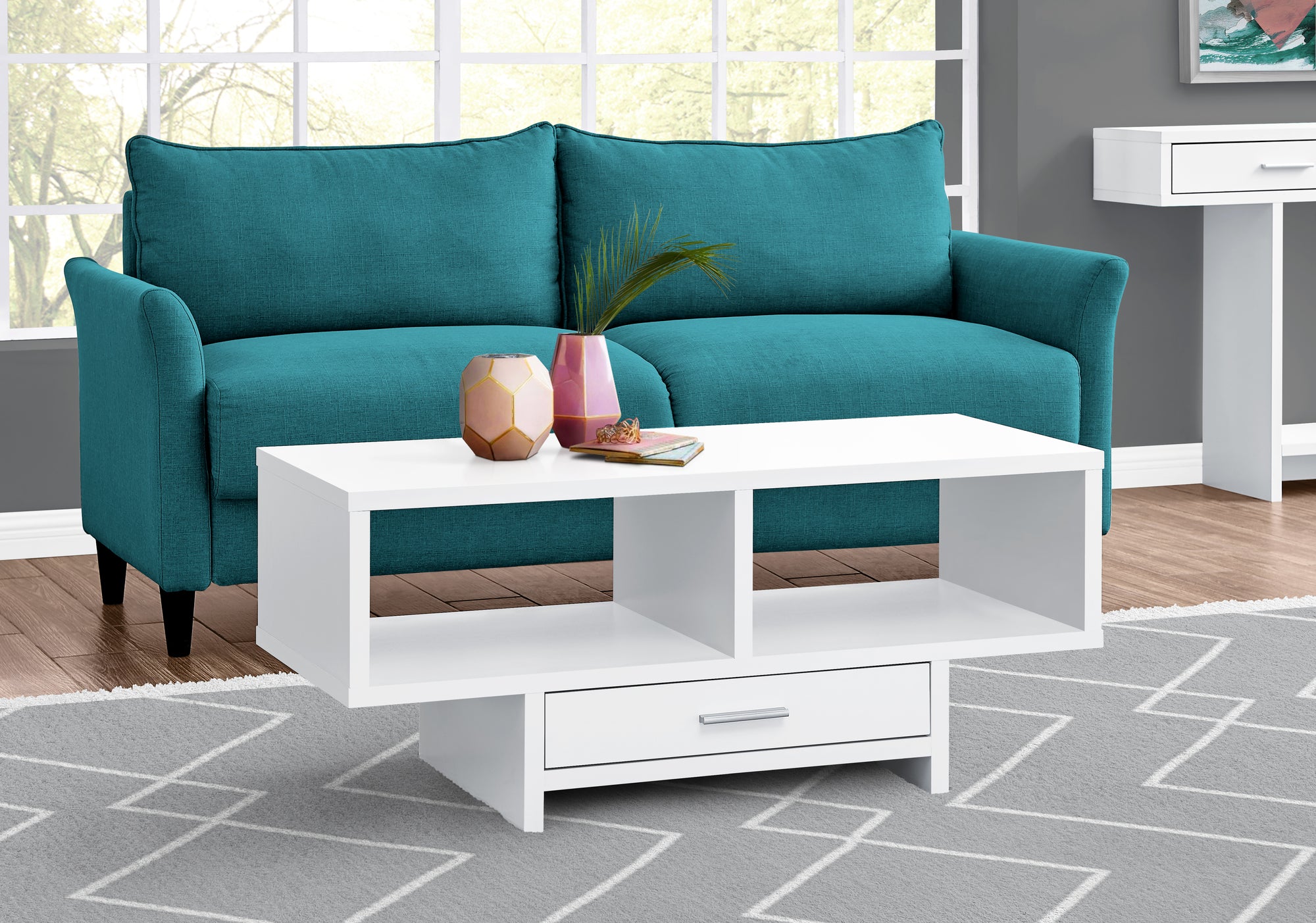 TABLE BASSE - BLANCHE AVEC RANGEMENT 