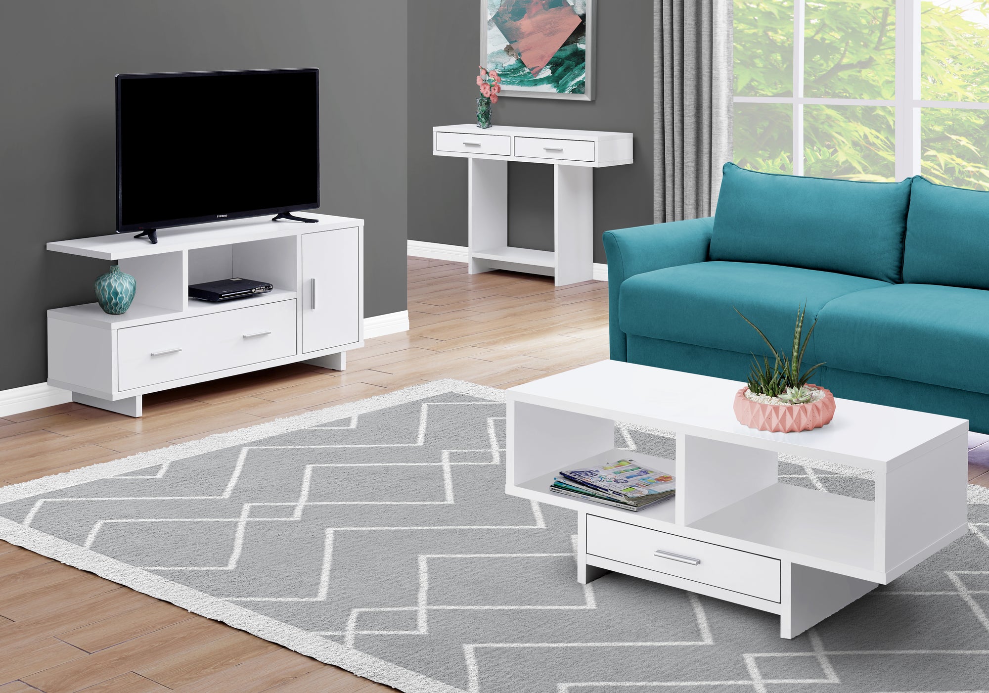 TABLE BASSE - BLANCHE AVEC RANGEMENT 