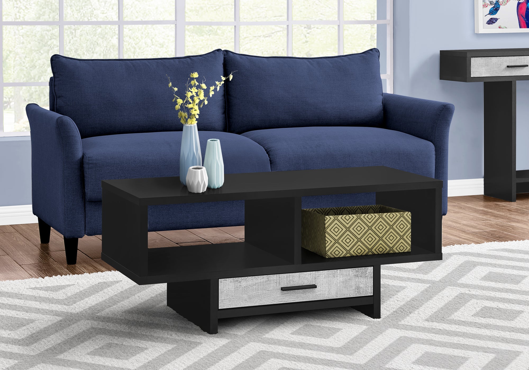 TABLE BASSE - SIMILI BOIS NOIR / GRIS 