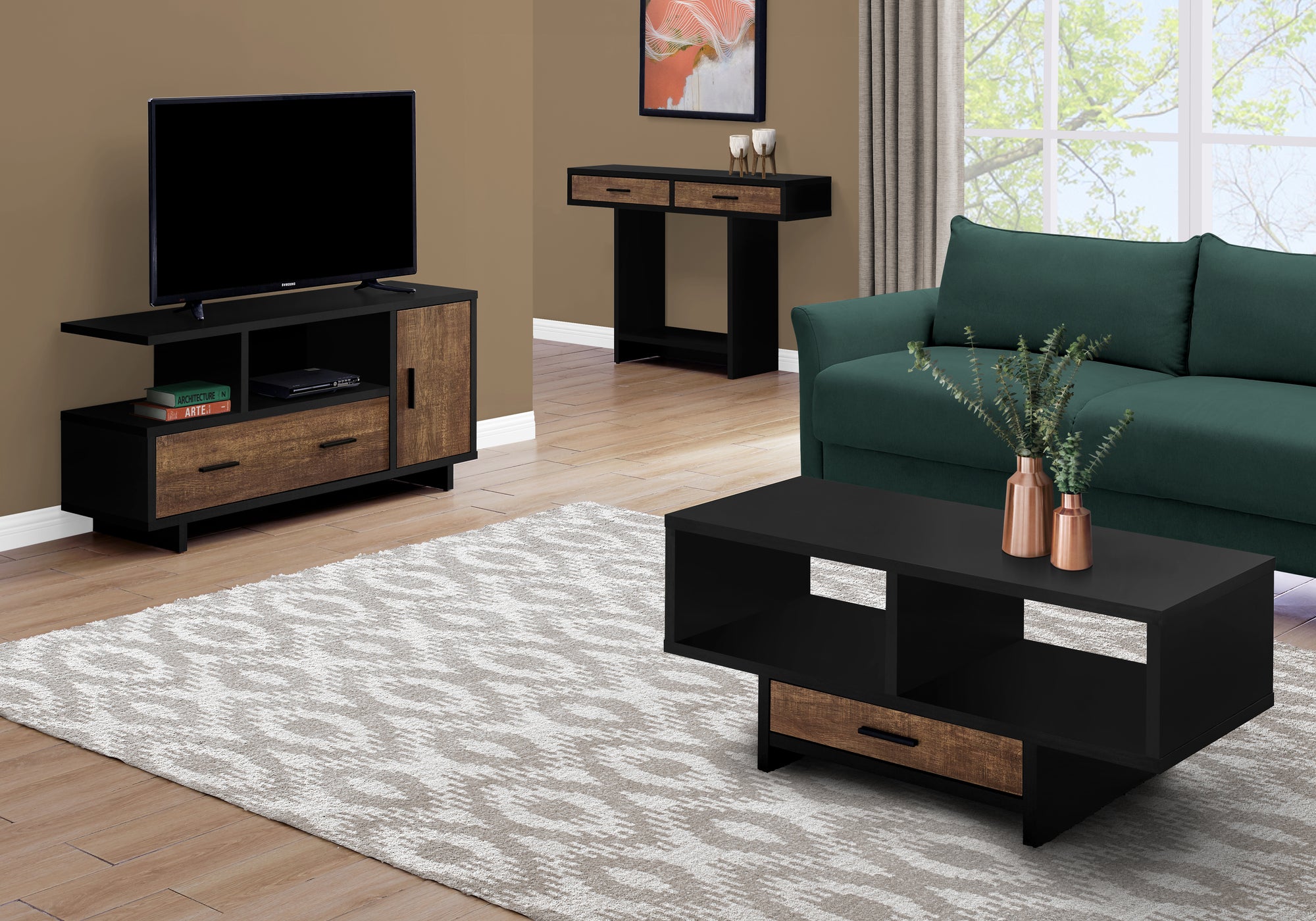 TABLE BASSE - SIMILI BOIS NOIR / MARRON 