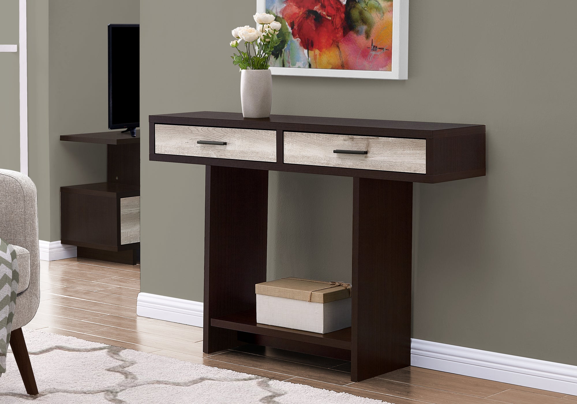 TABLE D'APPOINT - 48"L / ESPRESSO / BOIS RÉCUPÉRÉ TAUPE 