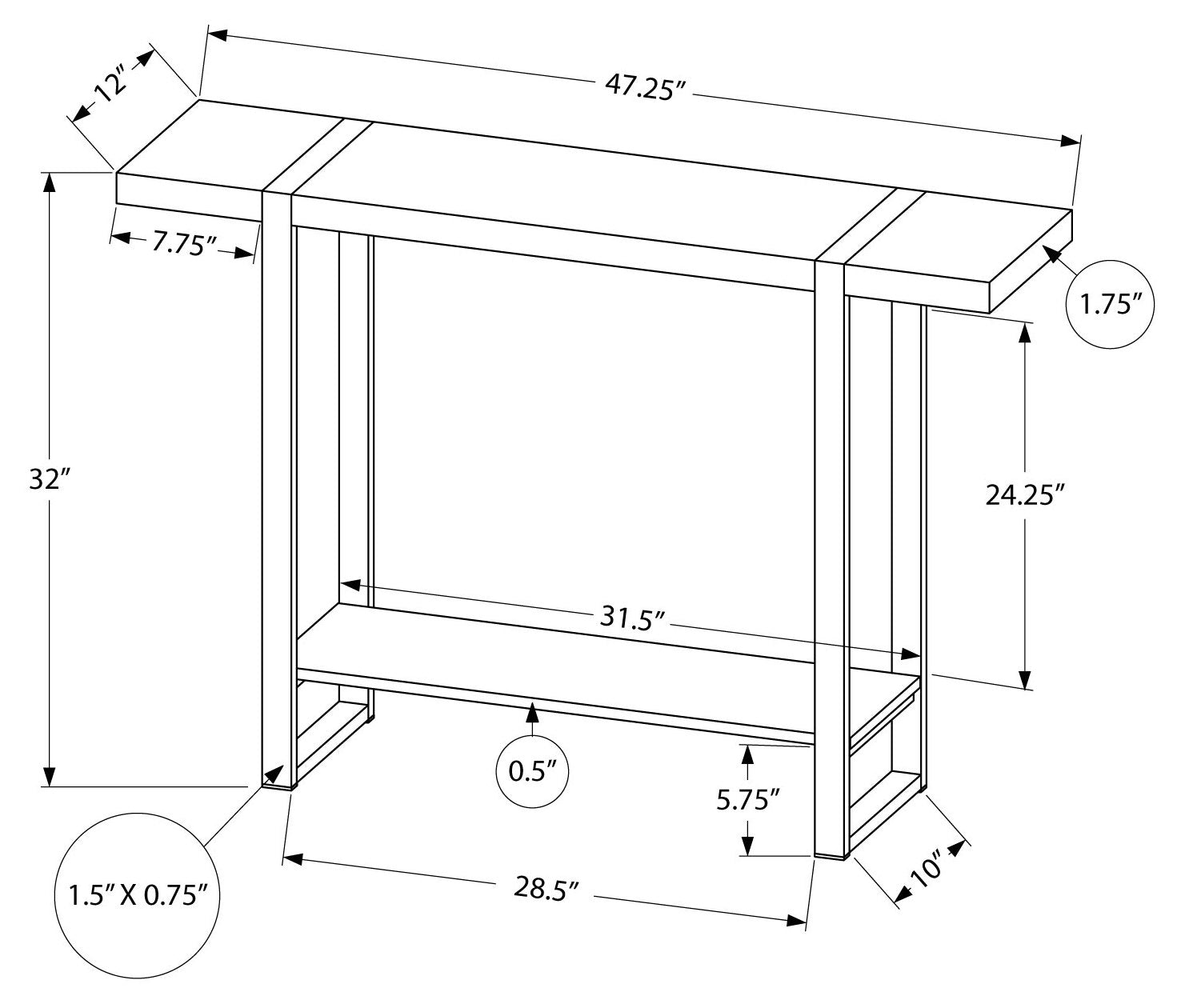 TABLE D'APPOINT - 48"L / SIMILI BOIS BRUN / NOIR 