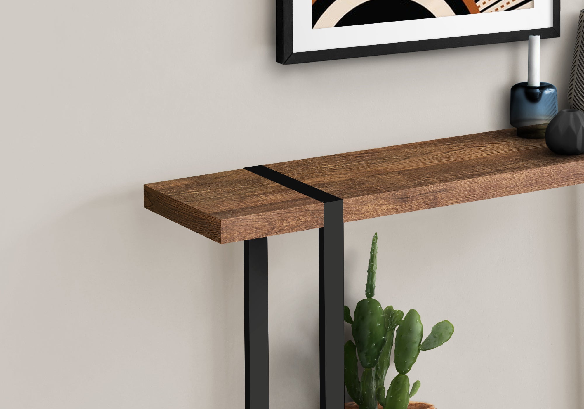 TABLE D'APPOINT - 48"L / SIMILI BOIS BRUN / NOIR 