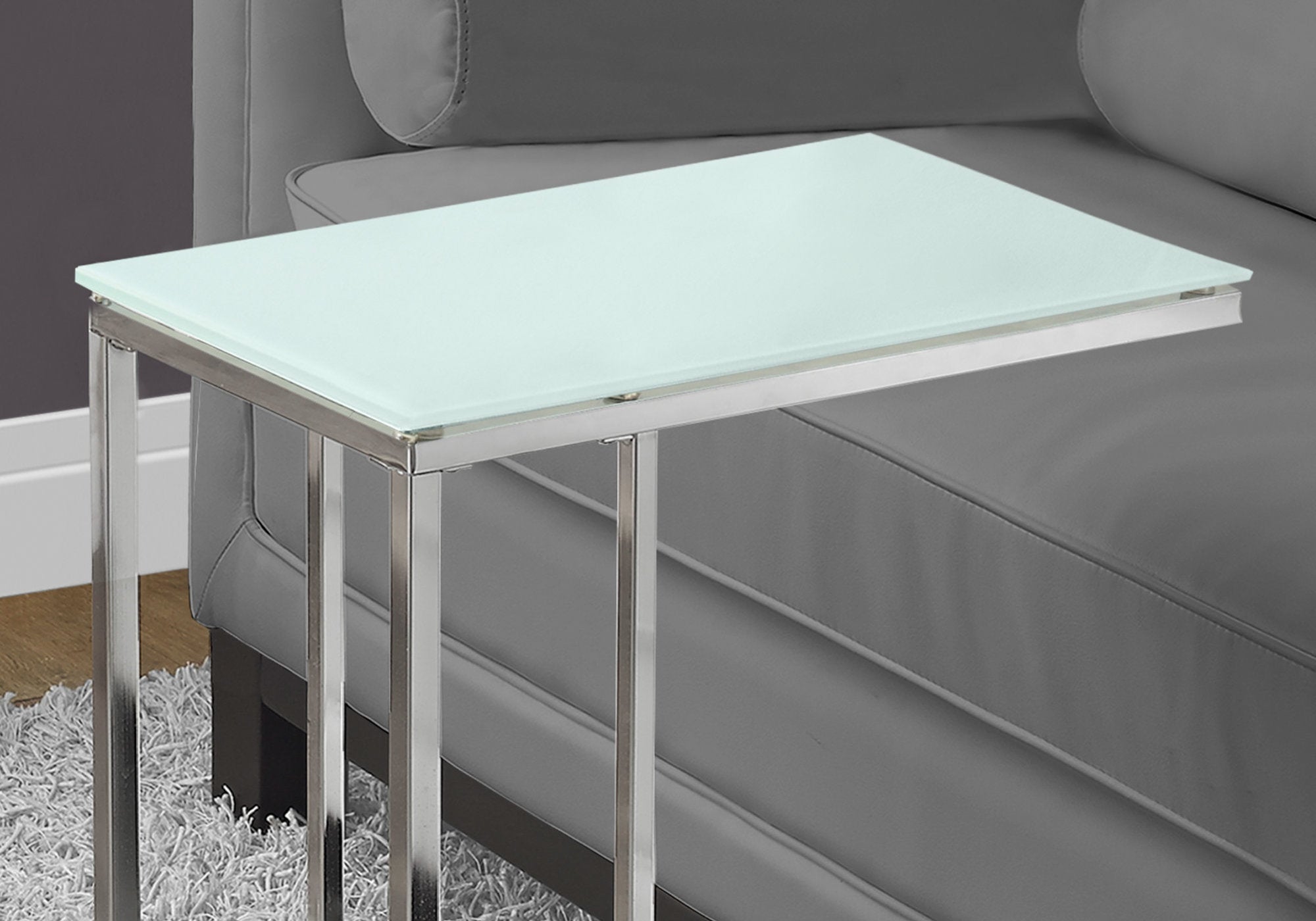TABLE D'APPOINT - MÉTAL CHROMÉ AVEC VERRE TREMPÉ GIVRÉ 