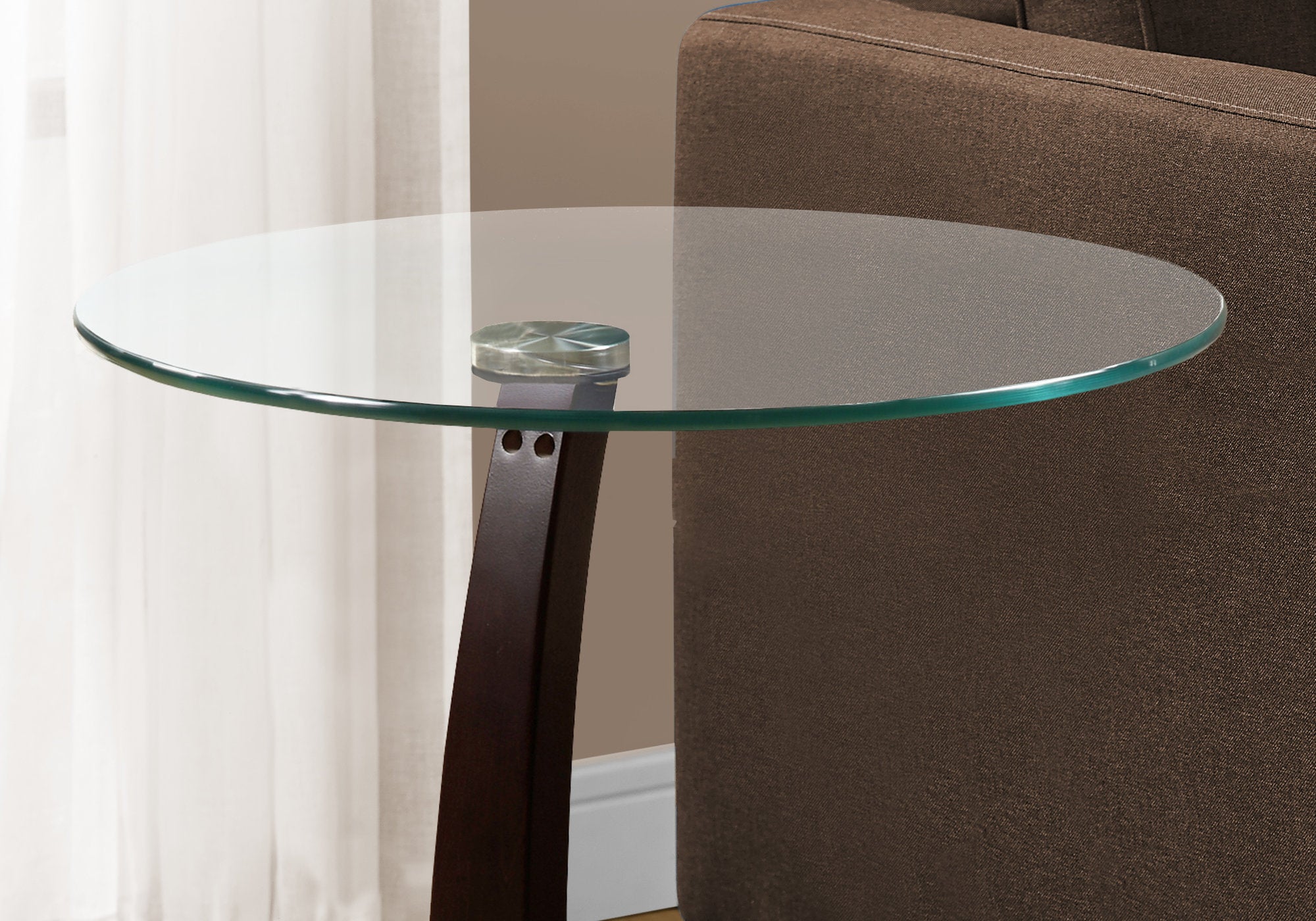 TABLE D'APPOINT - BOIS COURBÉ ESPRESSO AVEC VERRE TREMPÉ 