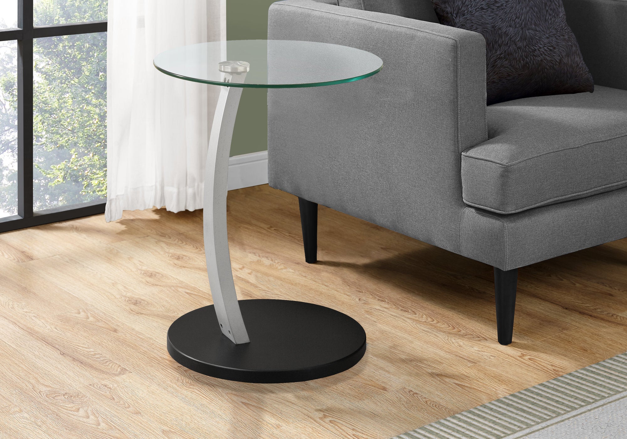 TABLE D'APPOINT - BOIS COURBÉ NOIR / ARGENT AVEC VERRE TREMPÉ 