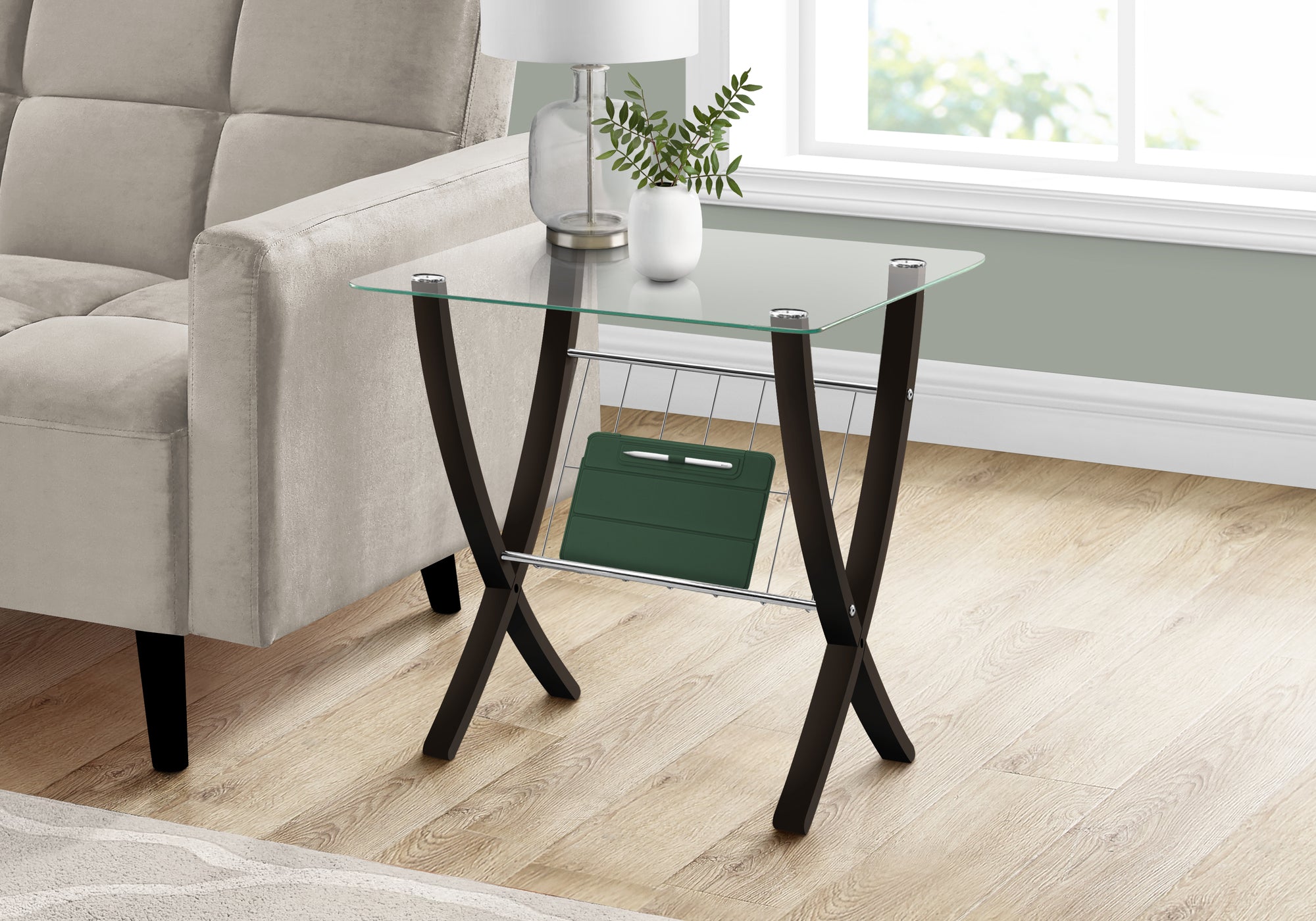 TABLE D'APPOINT - BOIS COURBÉ ESPRESSO AVEC VERRE TREMPÉ 