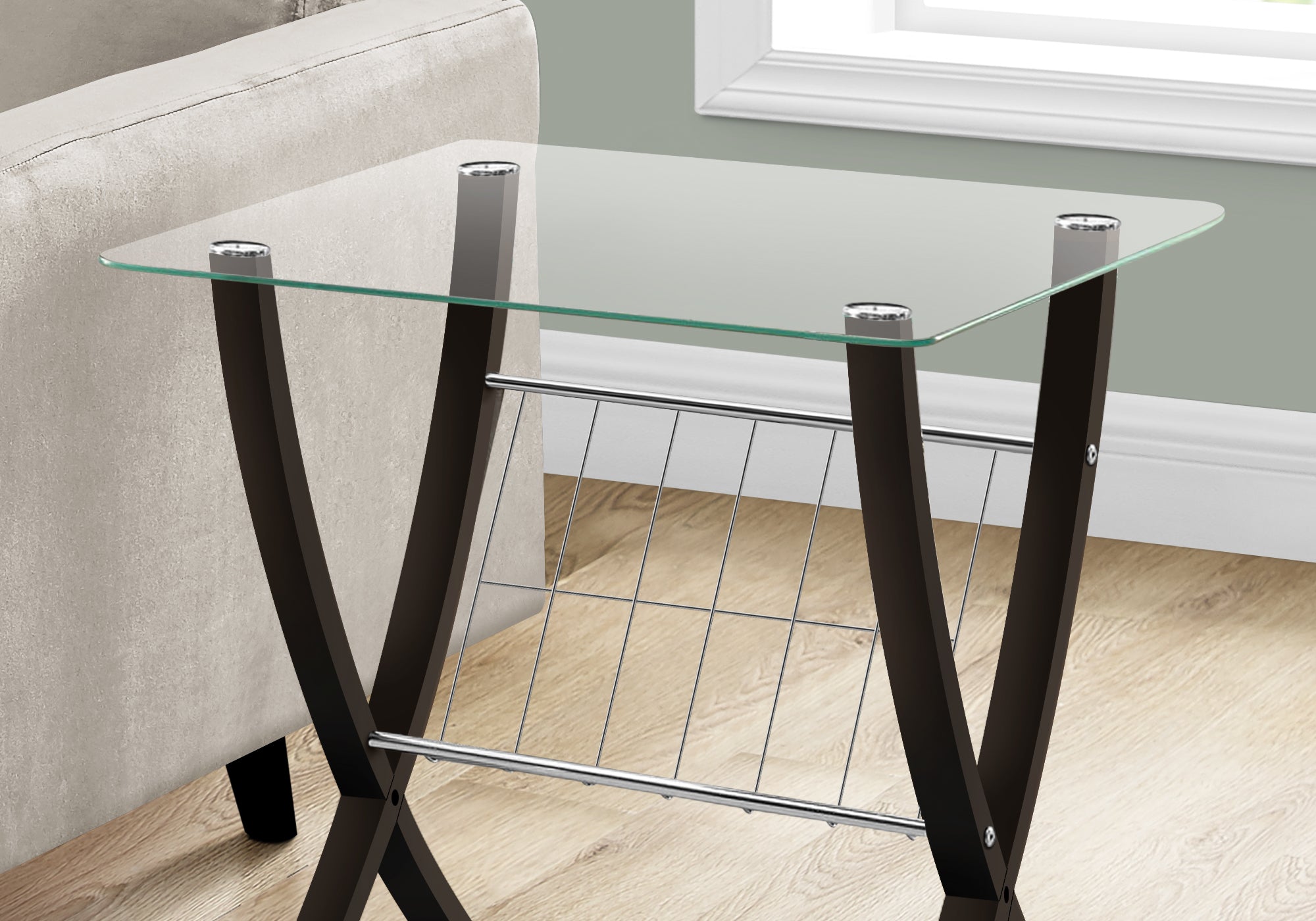 TABLE D'APPOINT - BOIS COURBÉ ESPRESSO AVEC VERRE TREMPÉ 