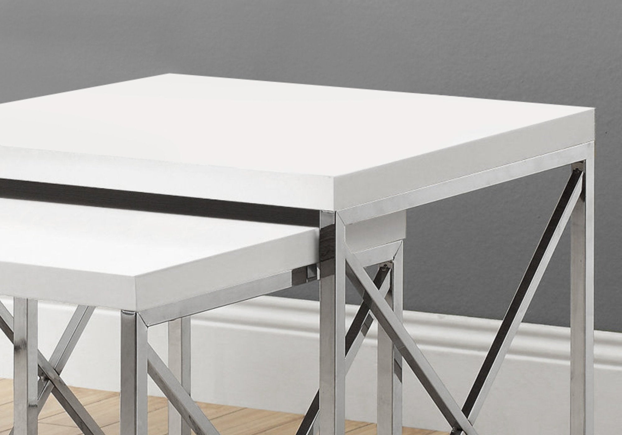TABLE GIGOGNE - SET 2PCS / BLANC BRILLANT / METAL CHROME