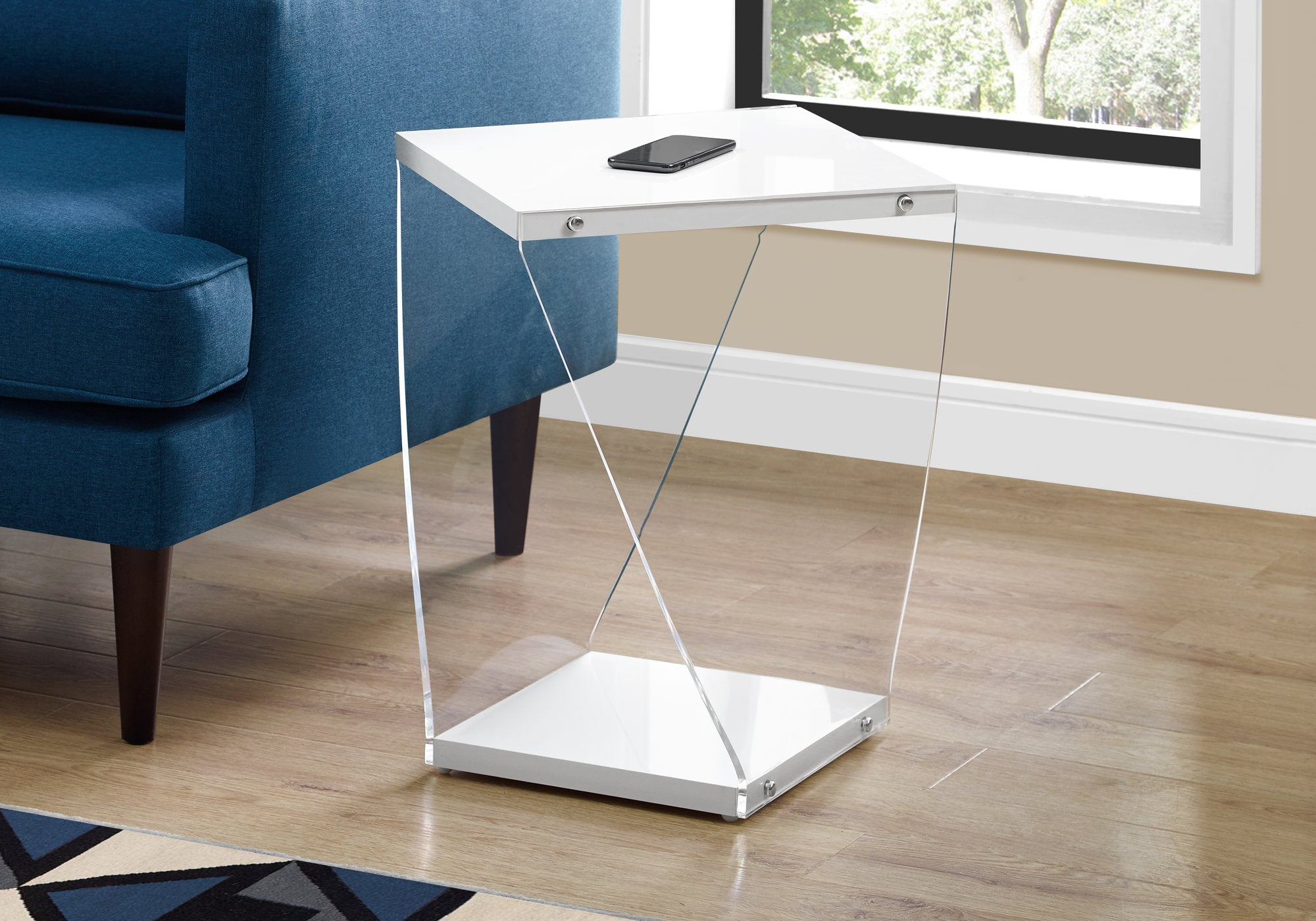 TABLE D'APPOINT - 22"H / BLANC BRILLANT / ACRYLIQUE TRANSPARENT 