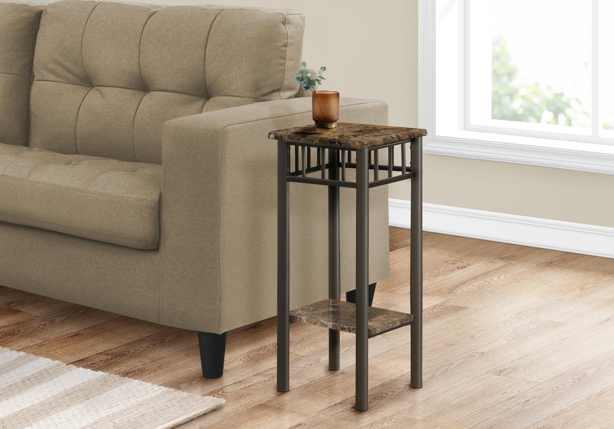TABLE D'APPOINT - MARBRE ESPRESSO / MÉTAL BRONZE 