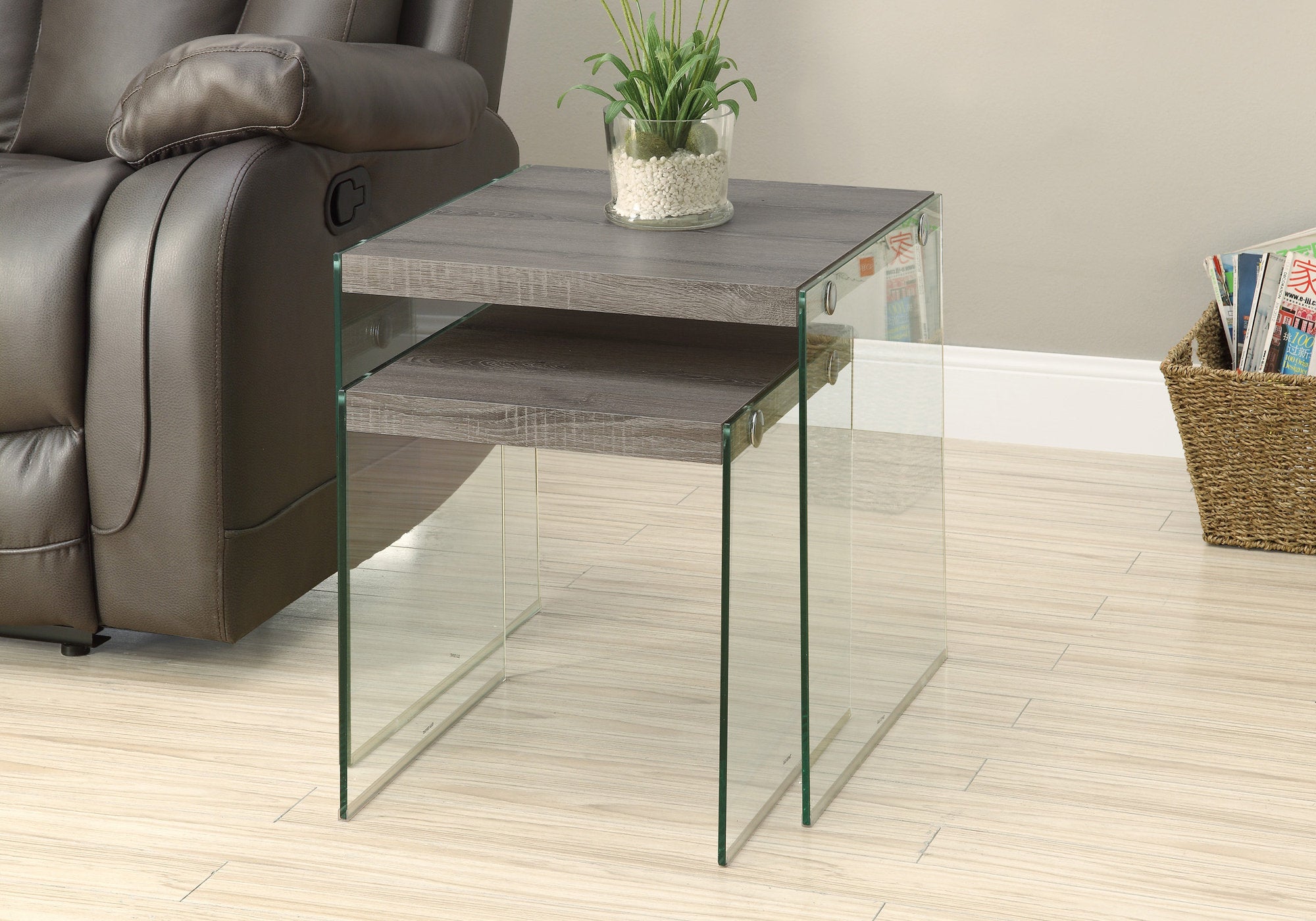 TABLE GIGOGNE - ENSEMBLE 2PCS / TAUPE FONCE / VERRE TREMPE