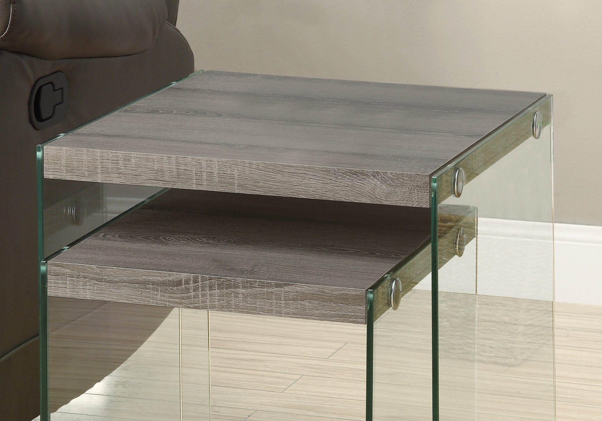 TABLE GIGOGNE - ENSEMBLE 2PCS / TAUPE FONCE / VERRE TREMPE