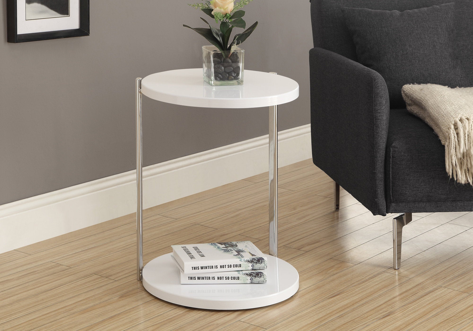 TABLE D'APPOINT - BLANC BRILLANT / METAL CHROME 