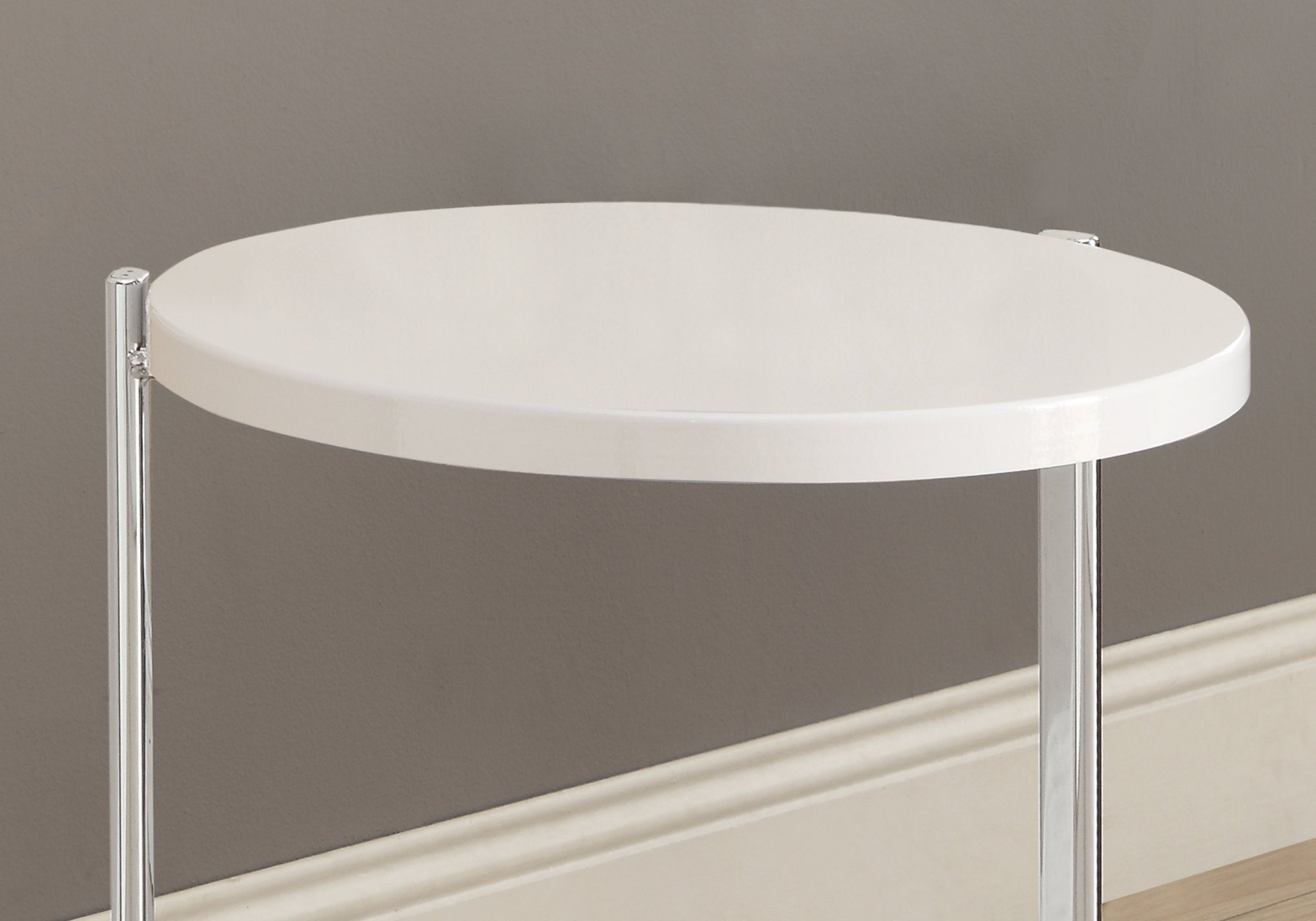 TABLE D'APPOINT - BLANC BRILLANT / METAL CHROME 