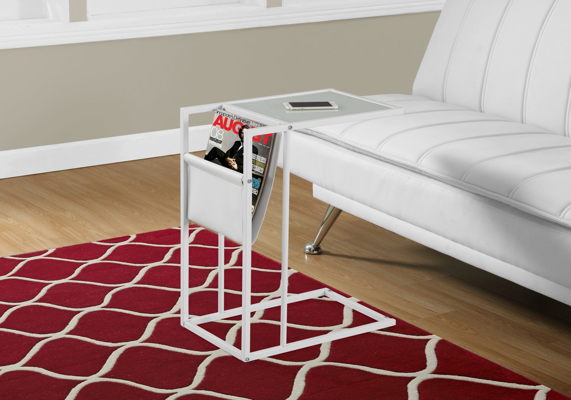 TABLE D'APPOINT - BLANC / MÉTAL BLANC AVEC PORTE-REVUES 