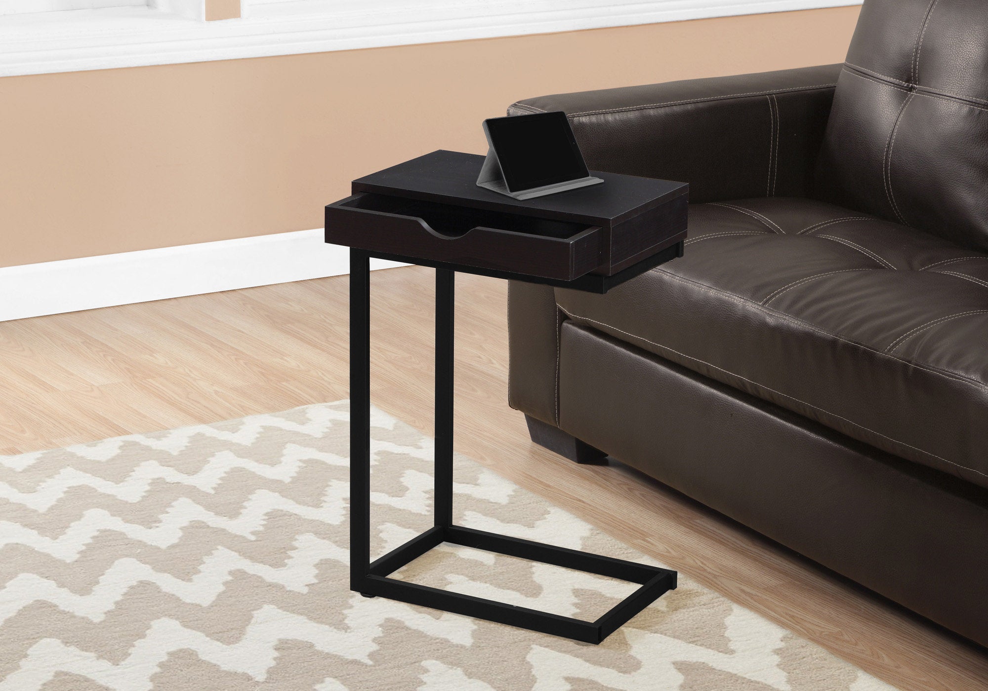 TABLE D'APPOINT - ESPRESSO / MÉTAL NOIR AVEC UN TIROIR 