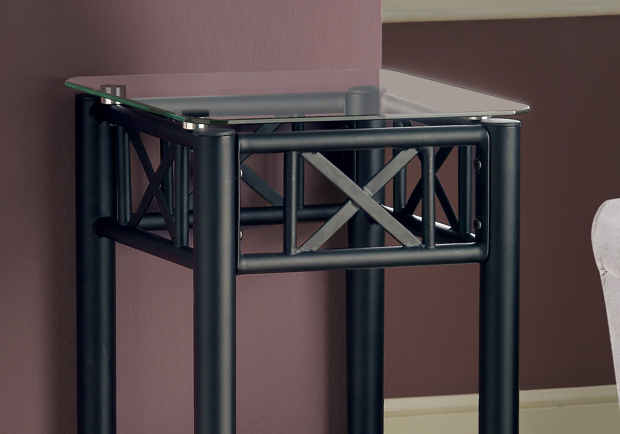 TABLE D'APPOINT - MÉTAL NOIR AVEC VERRE TREMPÉ 