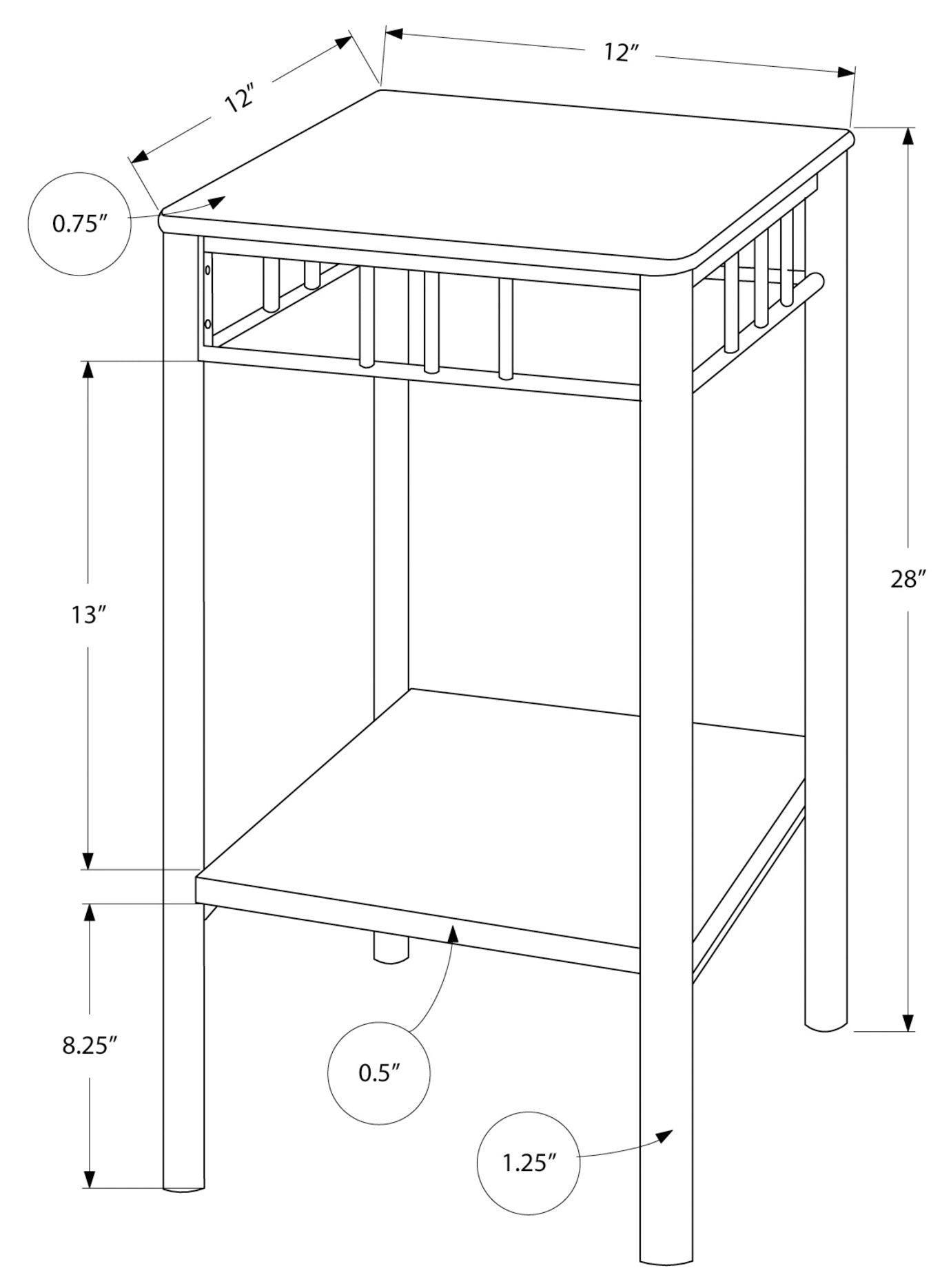 TABLE D'APPOINT - NOIR / MÉTAL ARGENT 