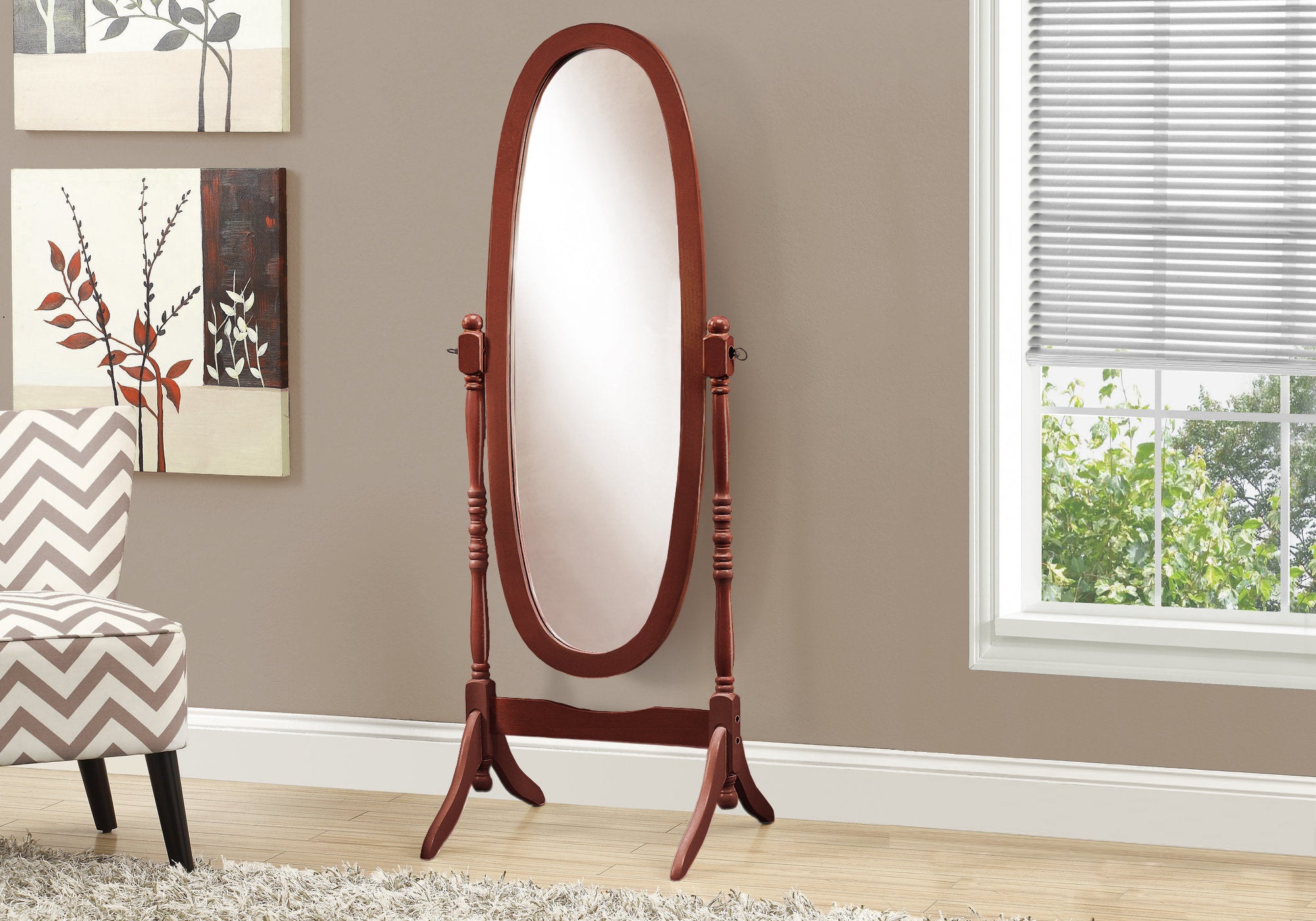 MIROIR - 59"H / CADRE BOIS OVALE NOYER 