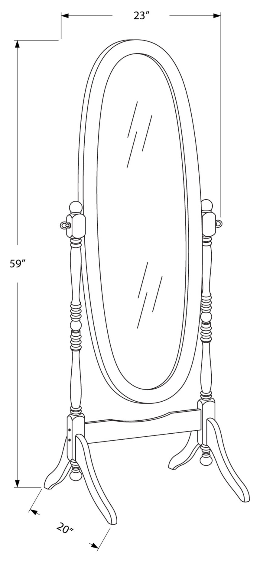 MIROIR - 59"H / CADRE BOIS OVALE BLANC ANTIQUE