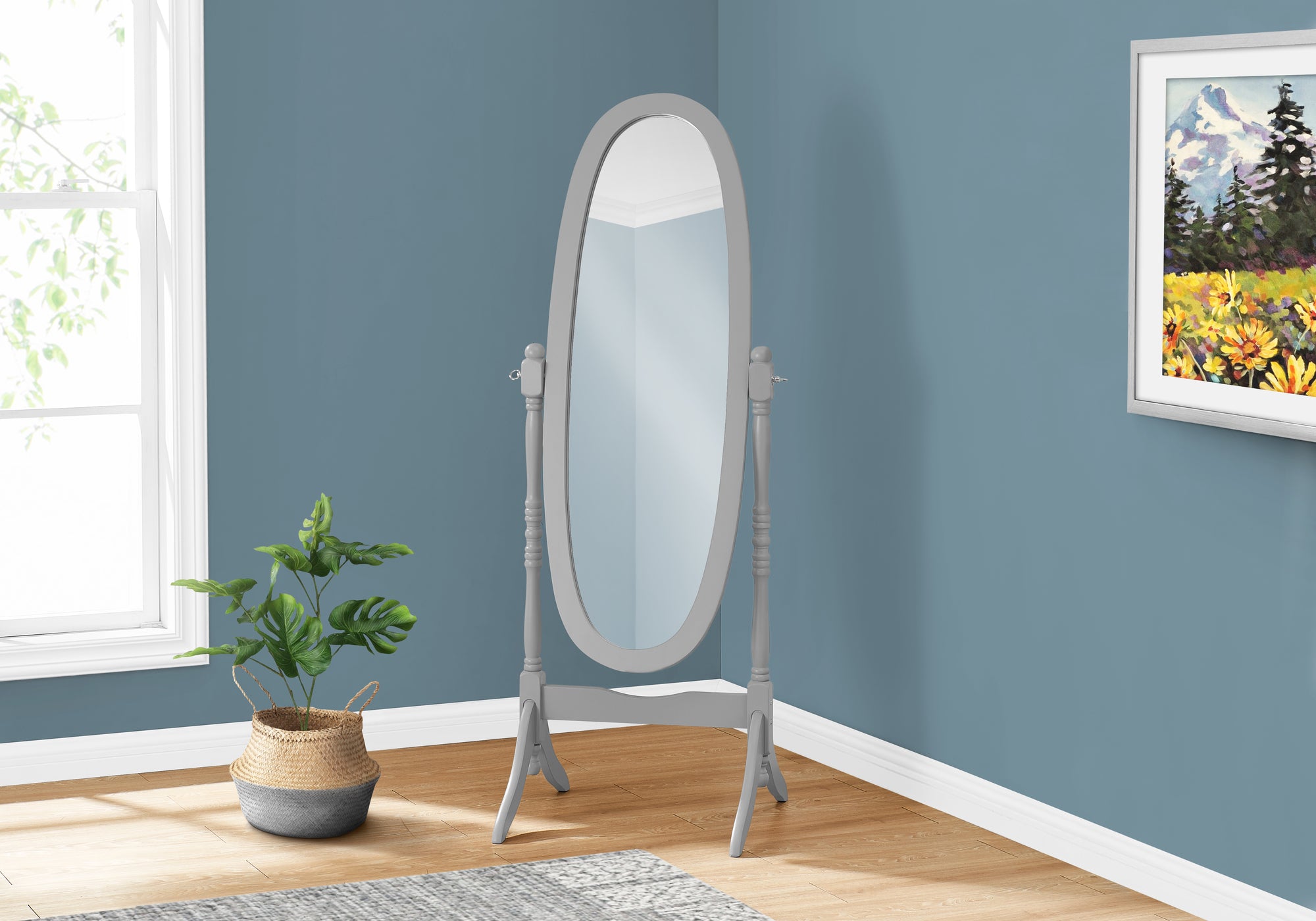 MIROIR - 59"H / CADRE BOIS OVALE GRIS 
