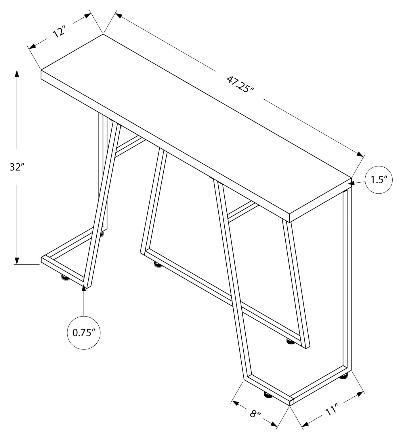 TABLE D'APPOINT - 48"L / FONCE TAUPE / METAL CHROME 