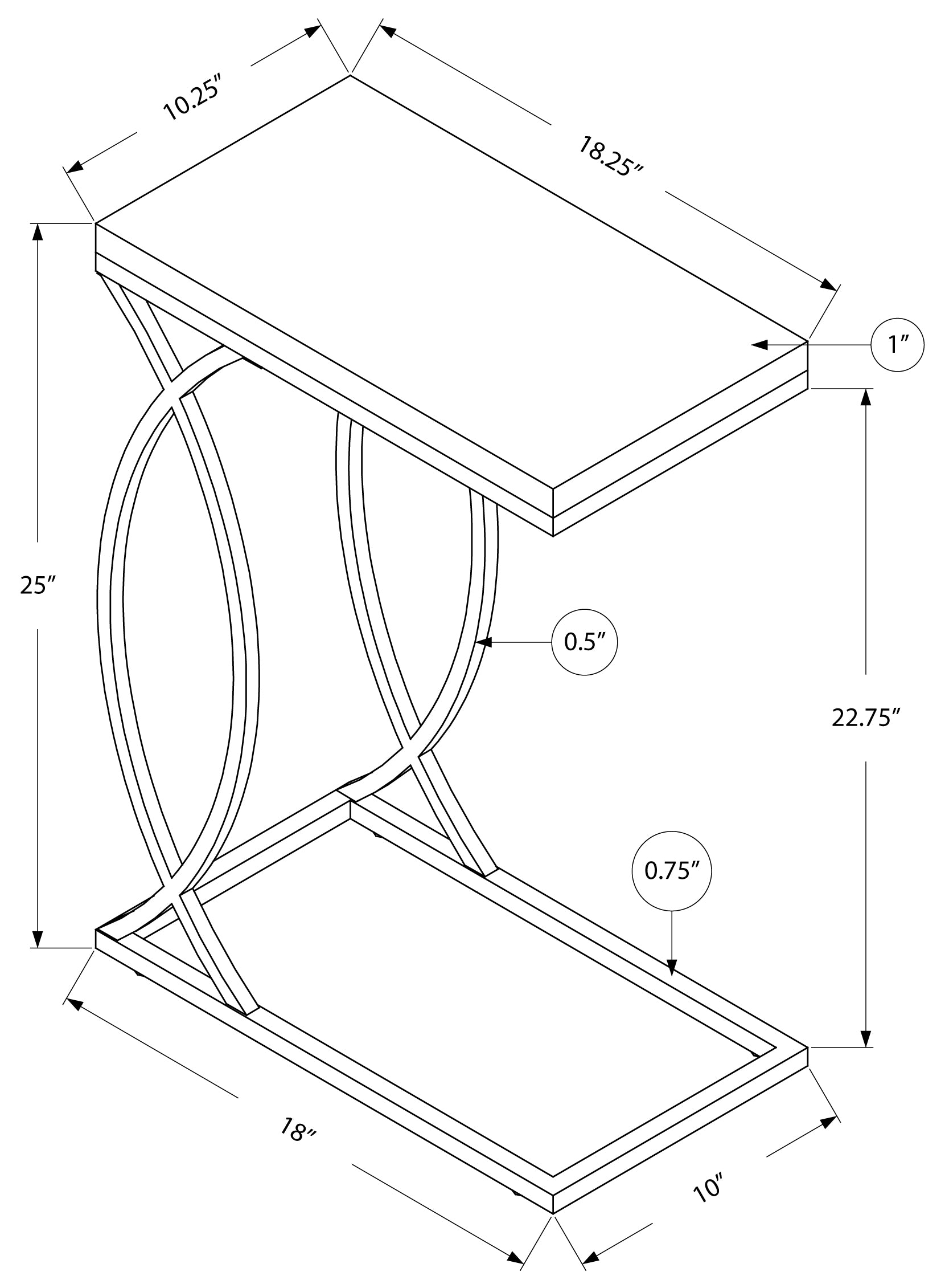 TABLE D'APPOINT - GRIS AVEC MÉTAL CHROMÉ 
