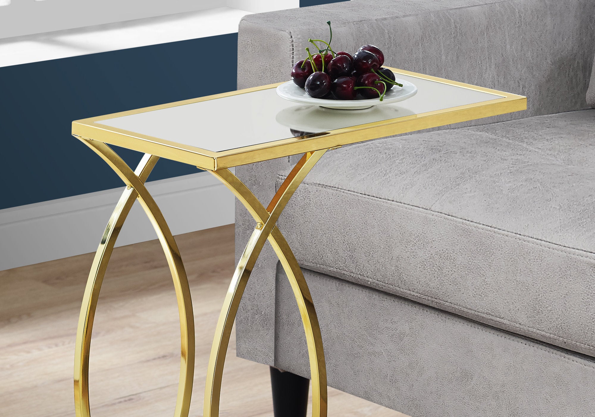 TABLE D'APPOINT - PLATEAU MIROIR AVEC MÉTAL DORÉ 