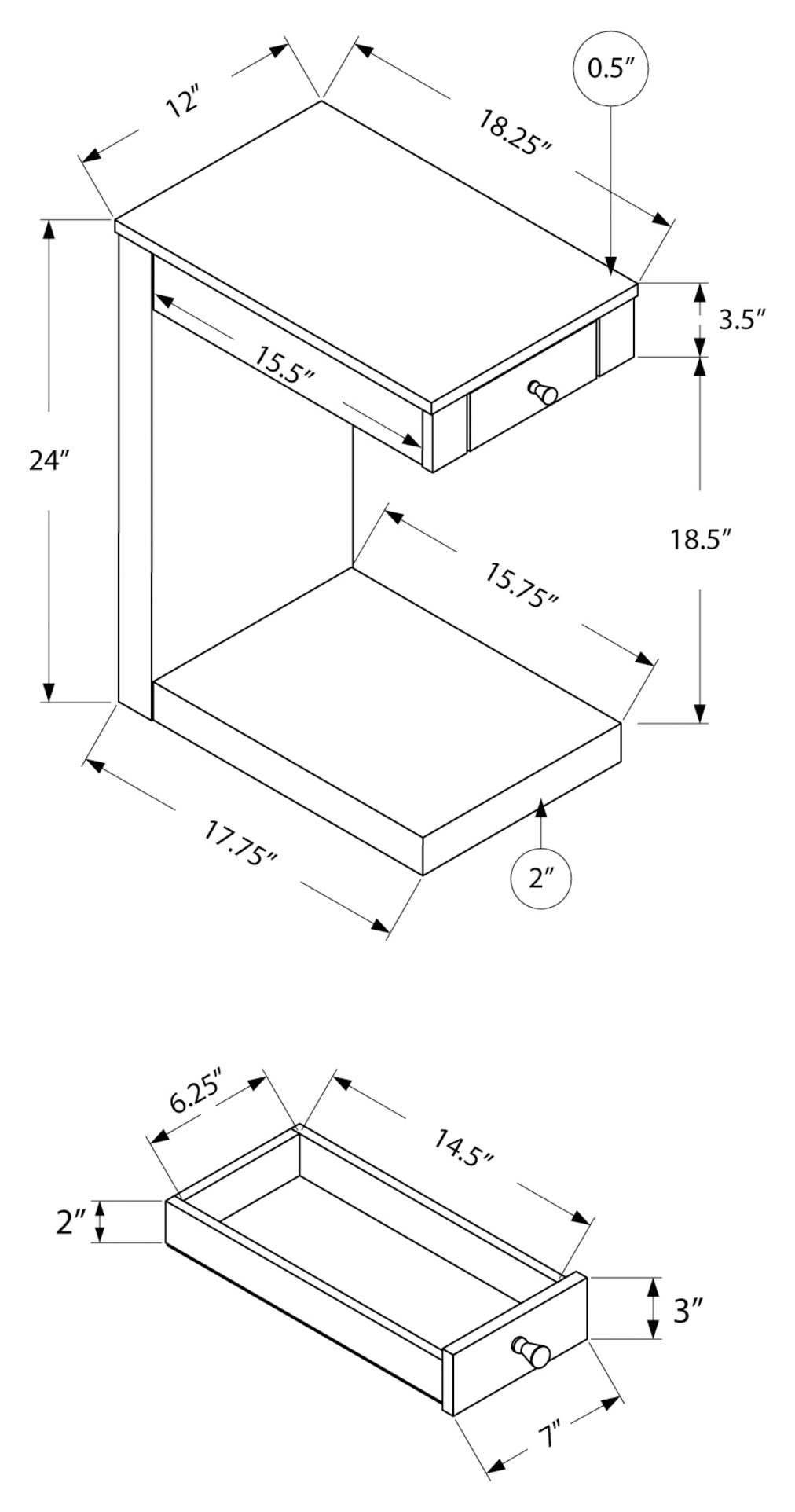 TABLE D'APPOINT - TAUPE FONCE AVEC UN TIROIR