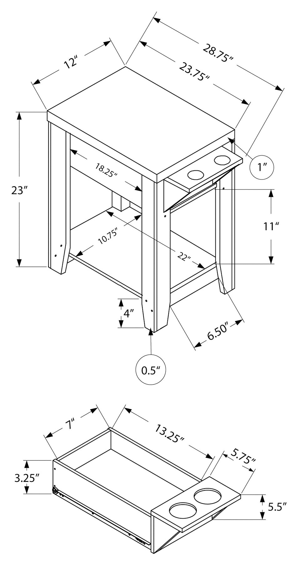 TABLE D'APPOINT - 23"H / ESPRESSO AVEC PORTE VERRE 