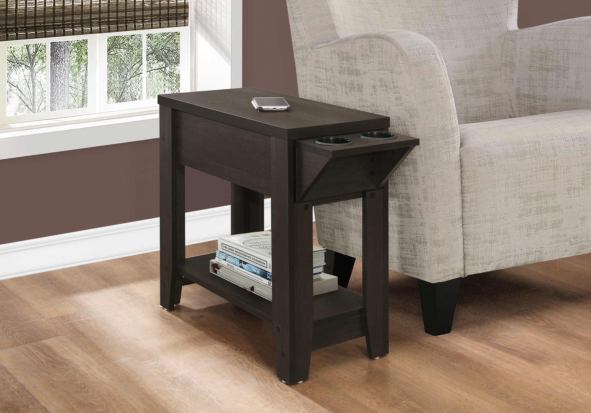 TABLE D'APPOINT - 23"H / ESPRESSO AVEC PORTE VERRE 