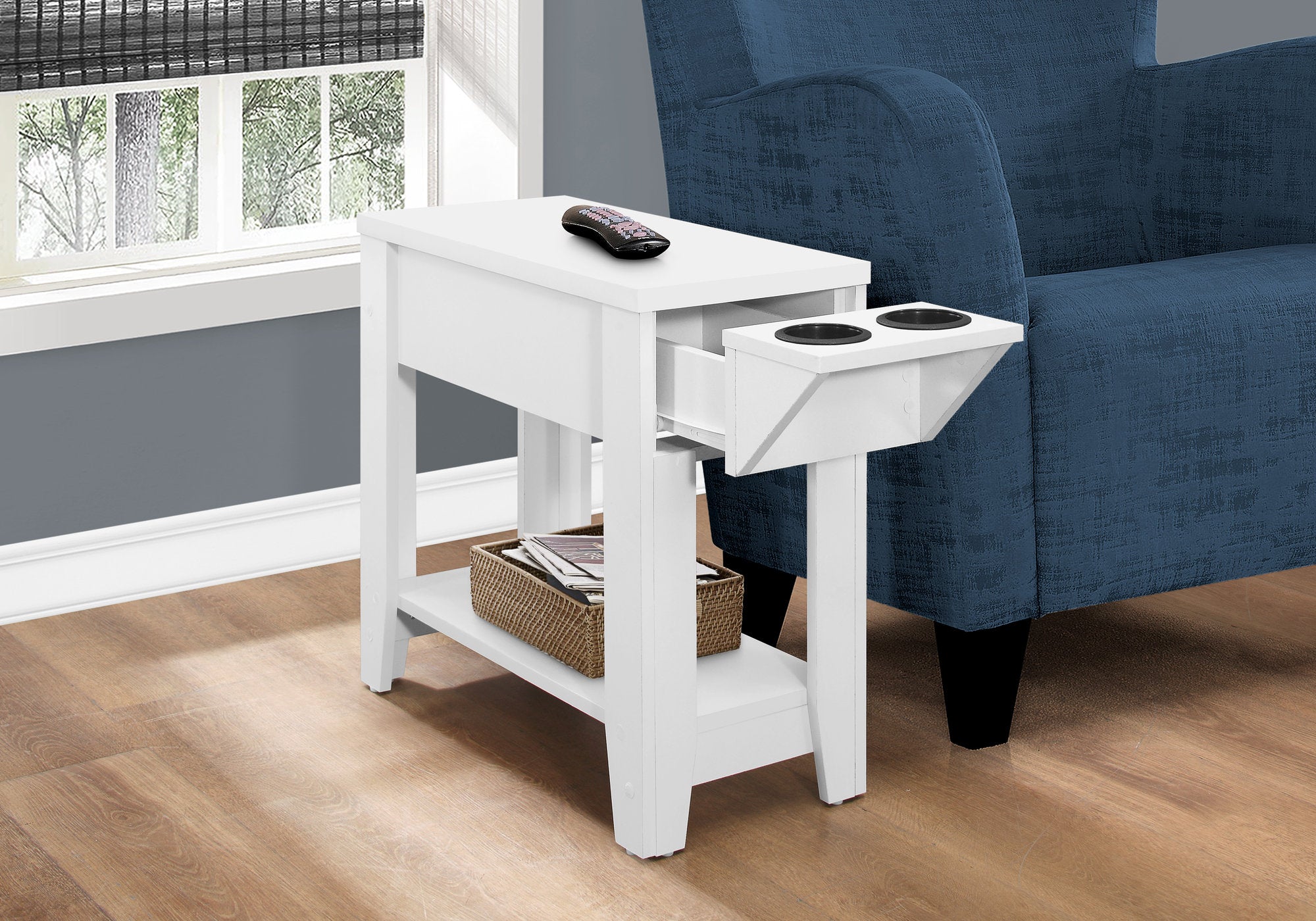 TABLE D'APPOINT - 23"H / BLANCHE AVEC PORTE VERRE 