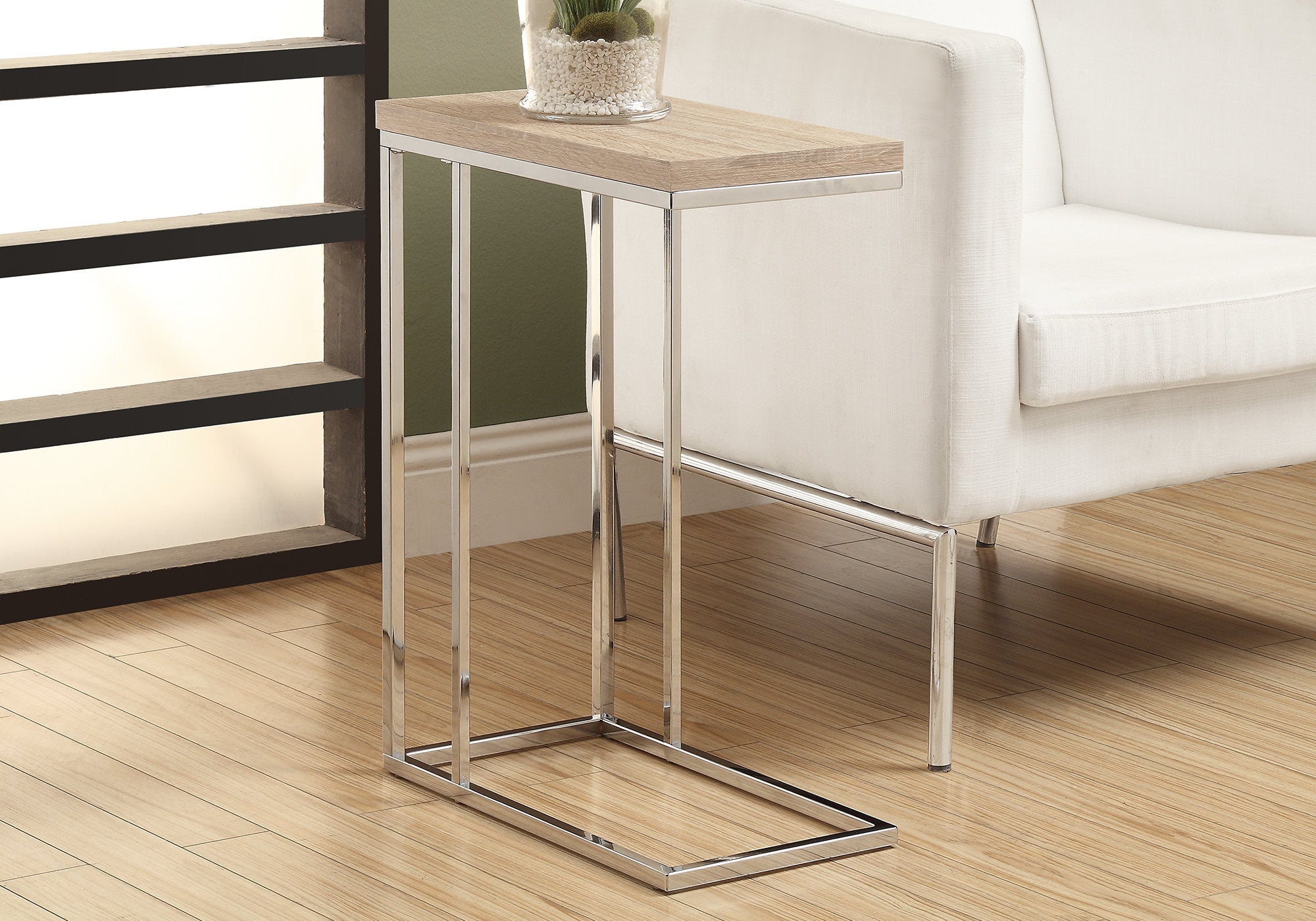 TABLE D'APPOINT - NATUREL AVEC MÉTAL CHROMÉ 