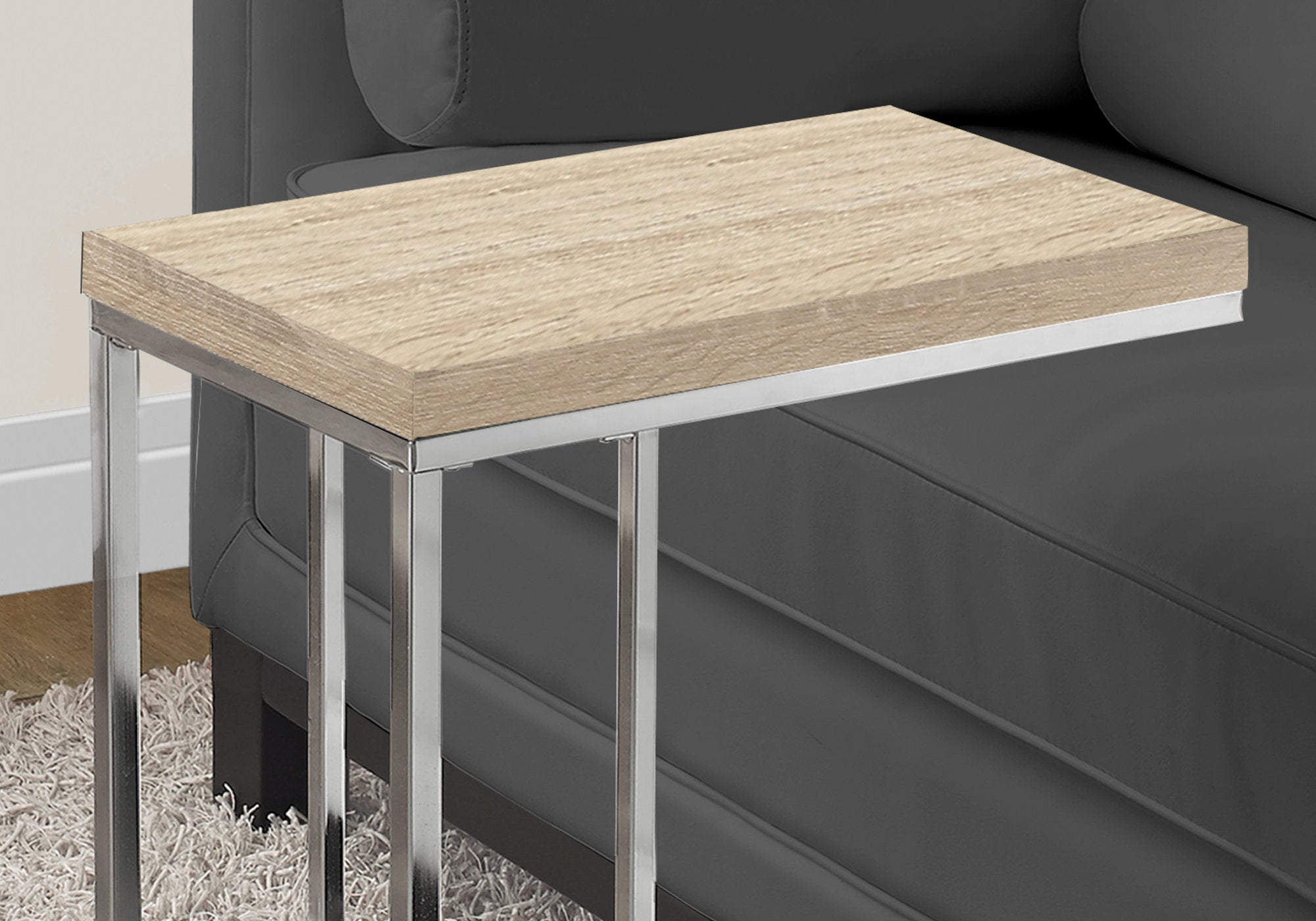 TABLE D'APPOINT - NATUREL AVEC MÉTAL CHROMÉ 