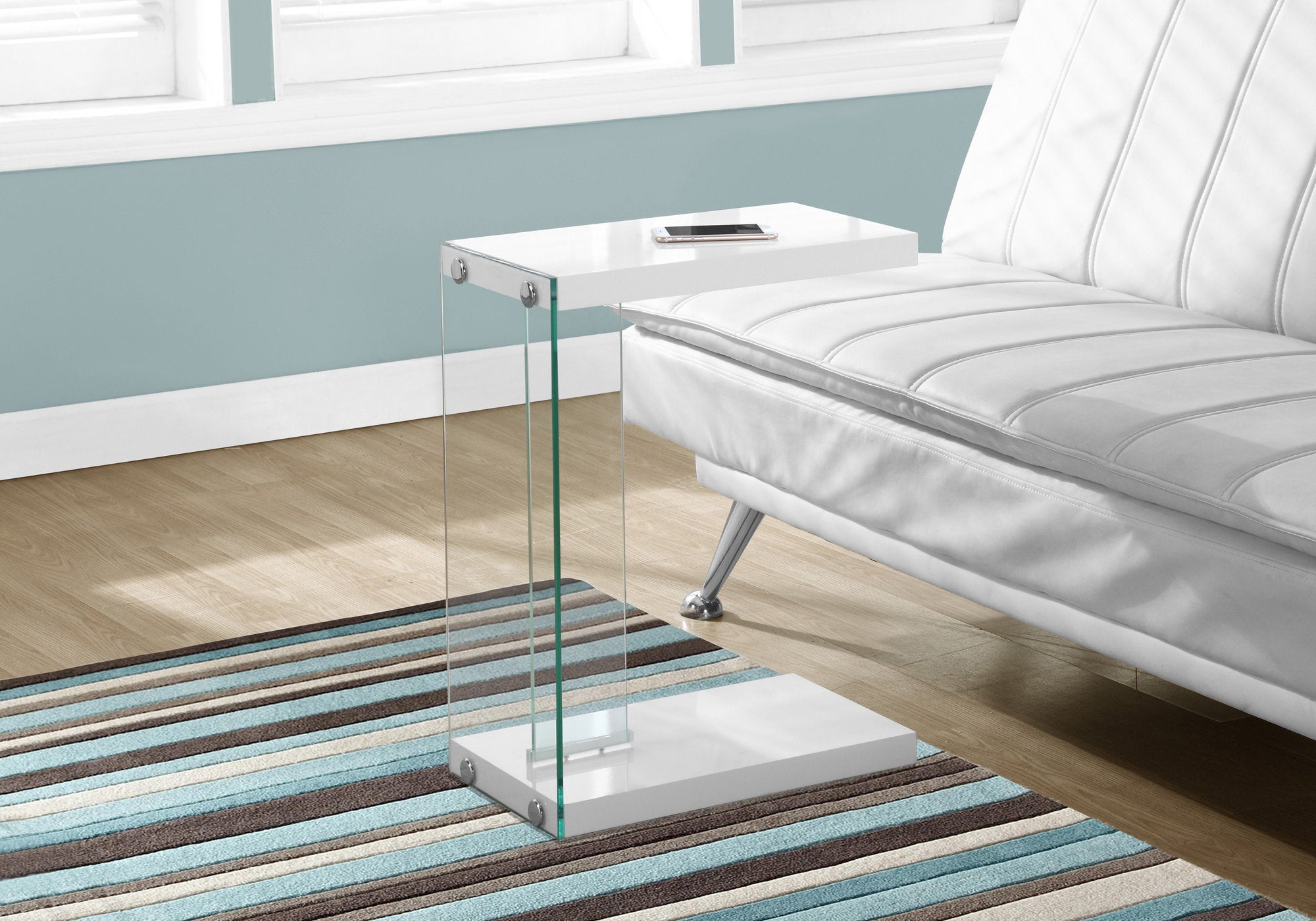 TABLE D'APPOINT - BLANC BRILLANT AVEC VERRE TREMPÉ 
