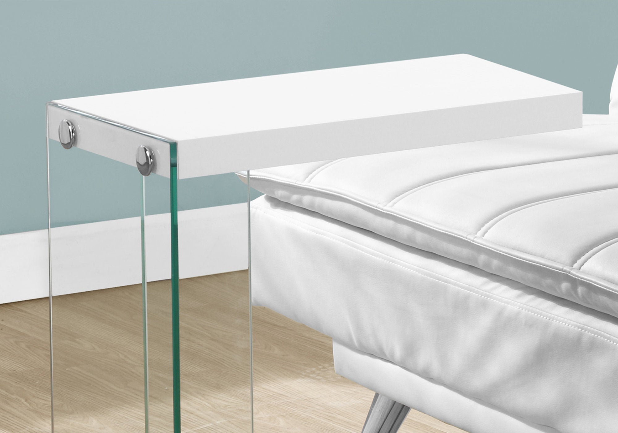 TABLE D'APPOINT - BLANC BRILLANT AVEC VERRE TREMPÉ 