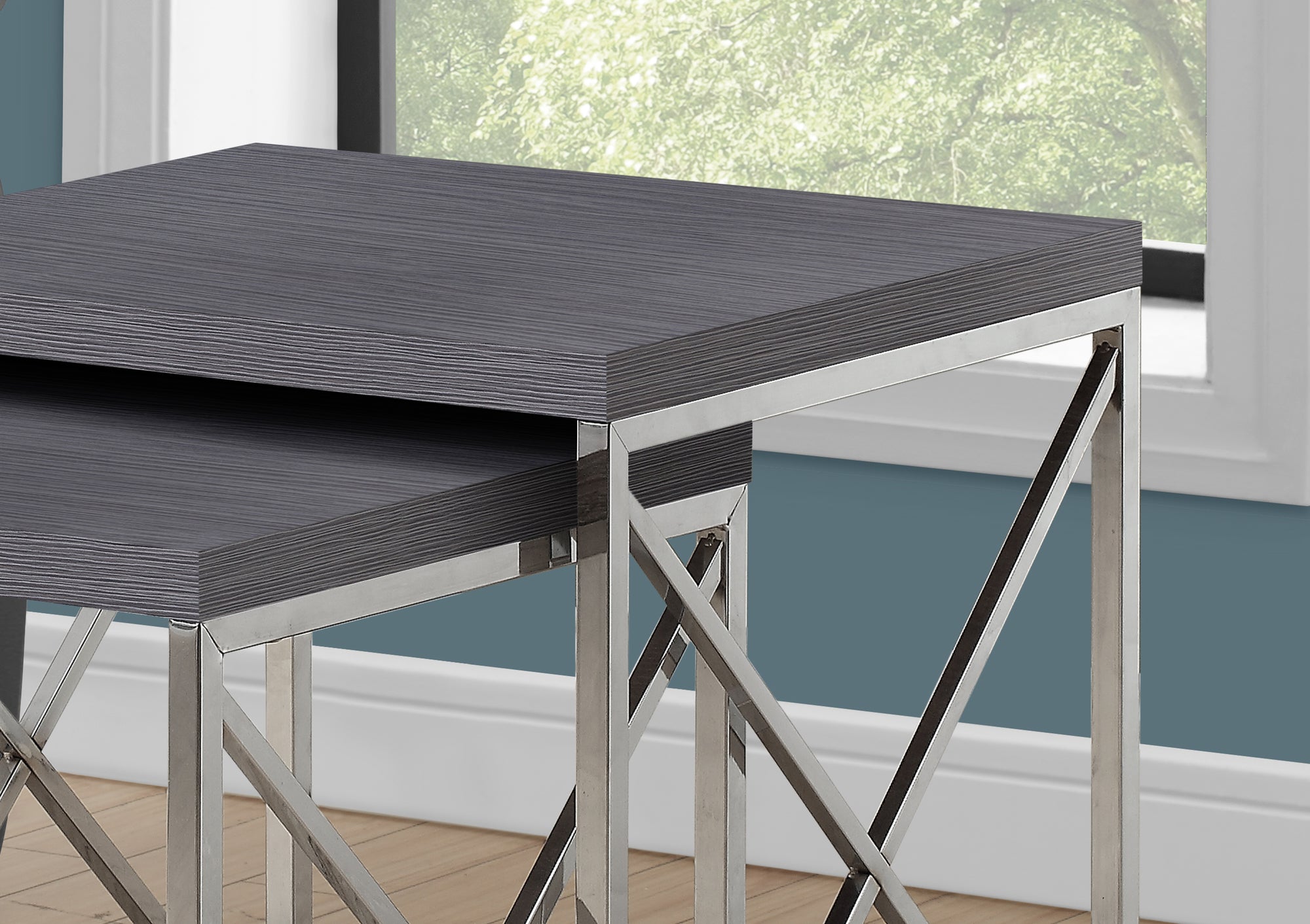 TABLE GIGOGNE - ENSEMBLE 2PCS / GRIS AVEC METAL CHROME