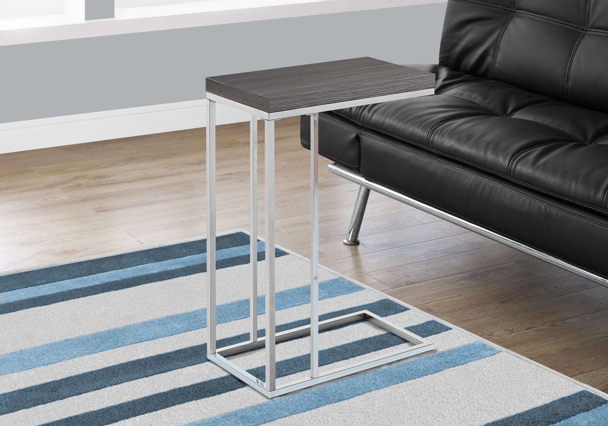 TABLE D'APPOINT - GRIS AVEC MÉTAL CHROMÉ 