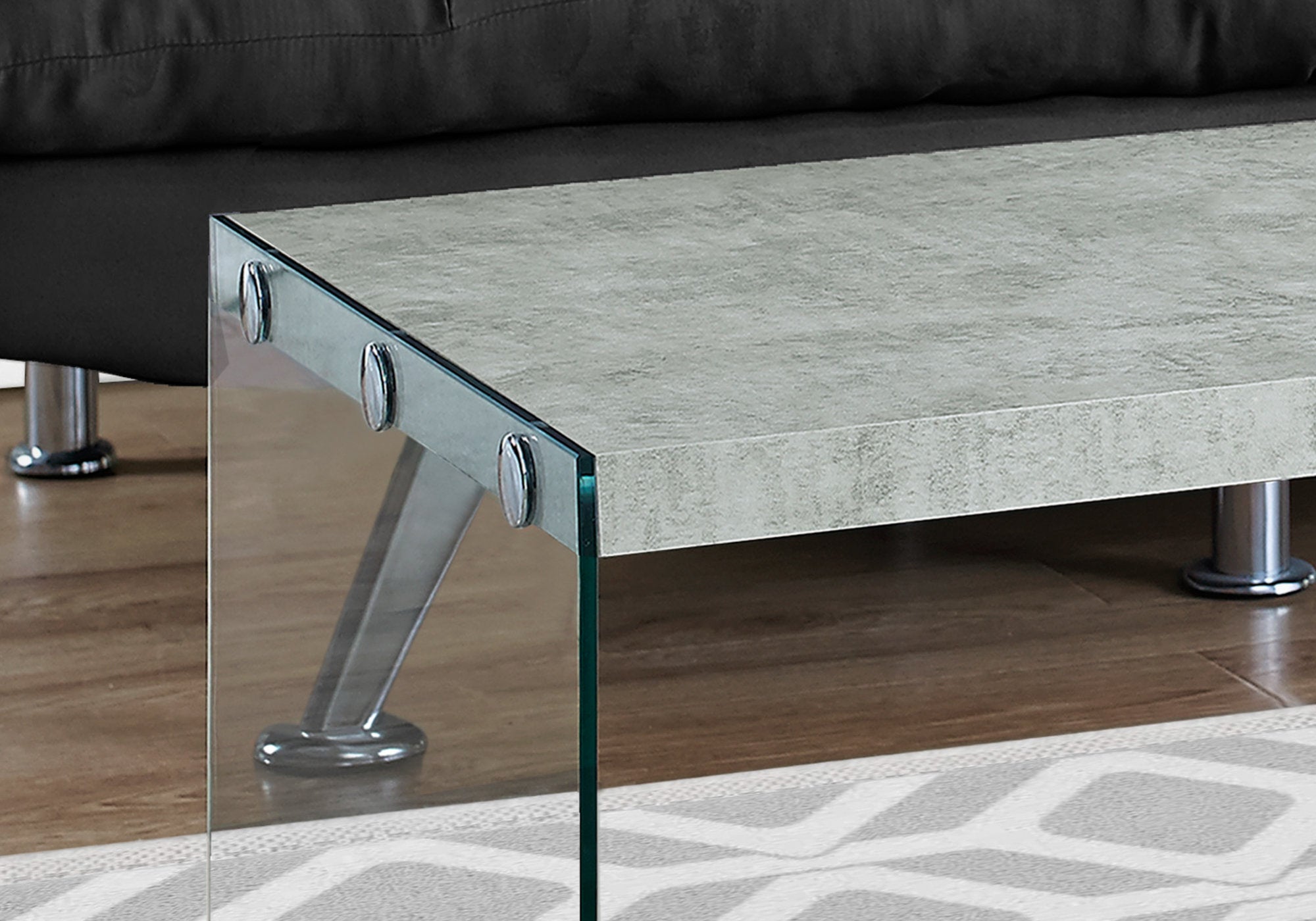 TABLE BASSE - CIMENT GRIS AVEC VERRE TREMPÉ