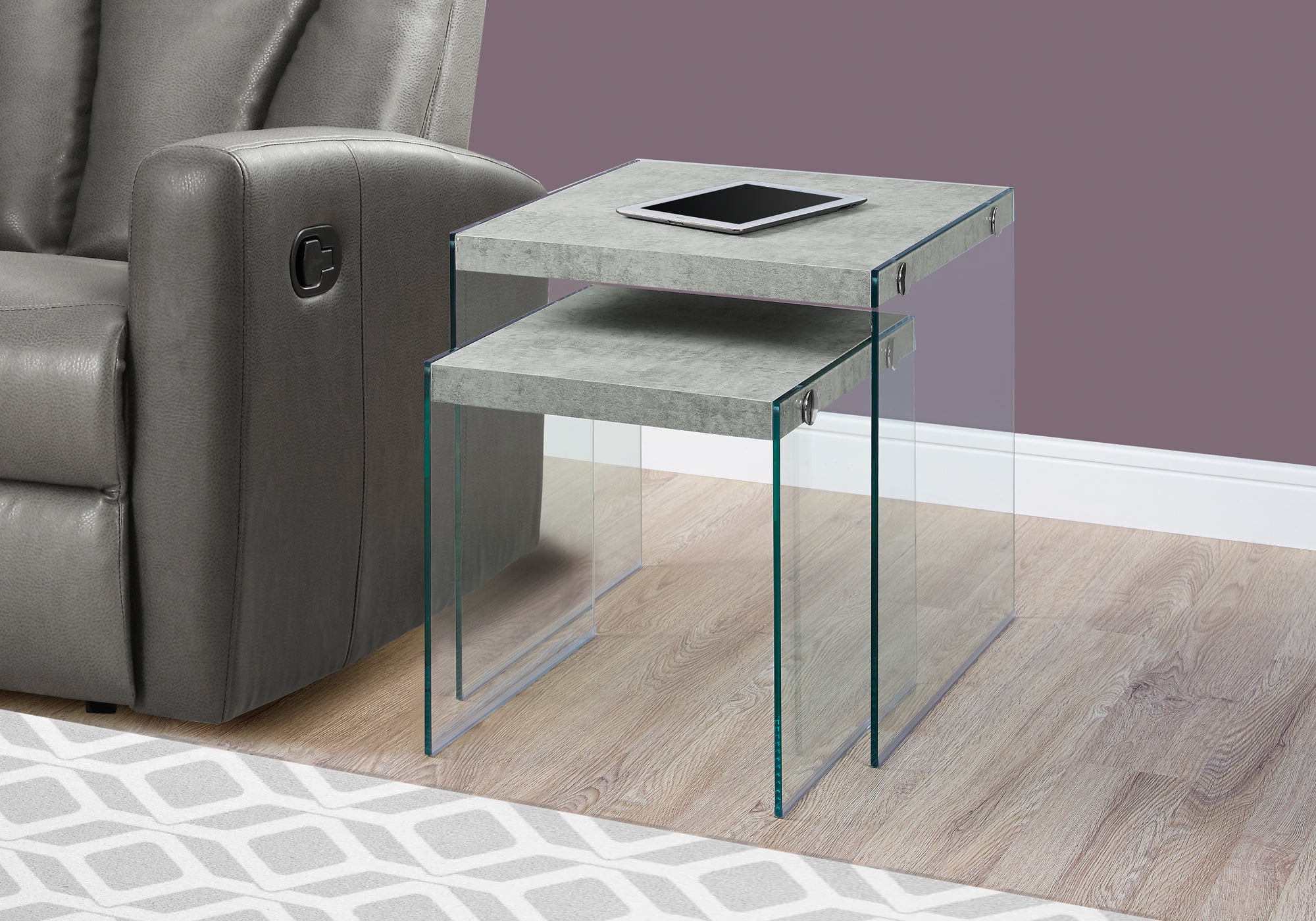 TABLE GIGOGNE - ENSEMBLE 2PCS / CIMENT GRIS / VERRE TREMPE