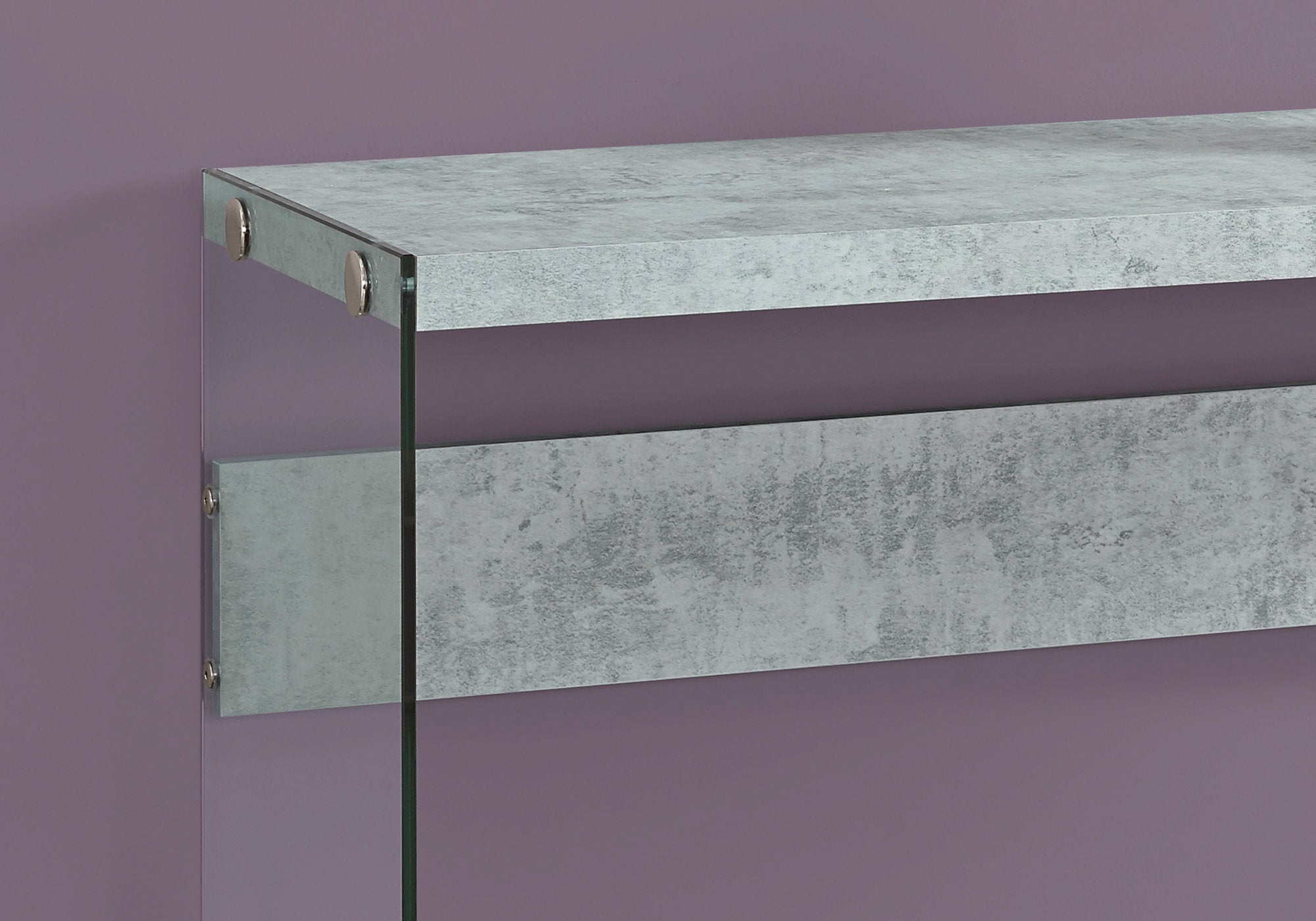 TABLE D'APPOINT - 44"L / CIMENT GRIS / VERRE TREMPÉ 