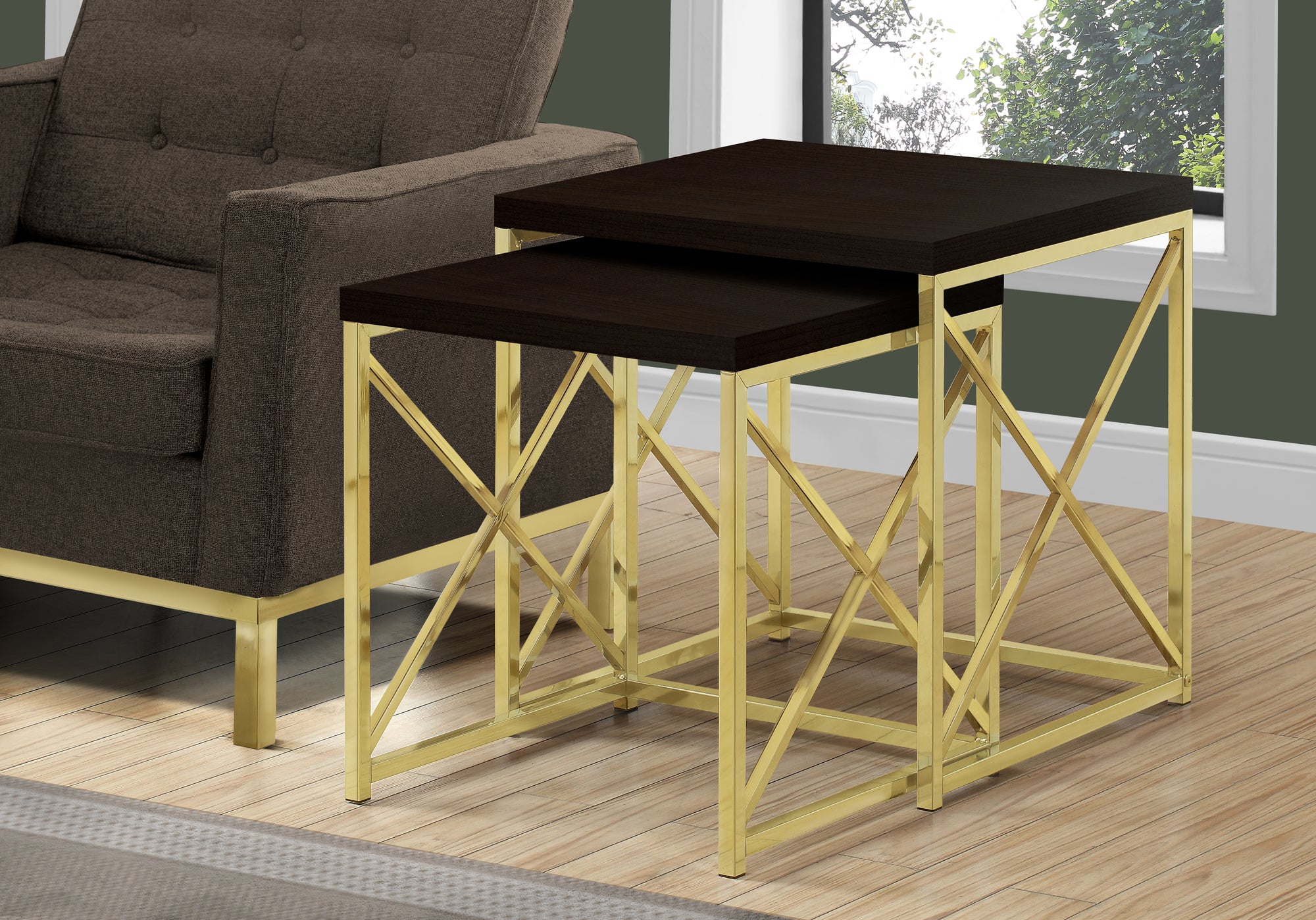 TABLE GIGOGNE - ENSEMBLE 2PCS / ESPRESSO / MÉTAL DORÉ