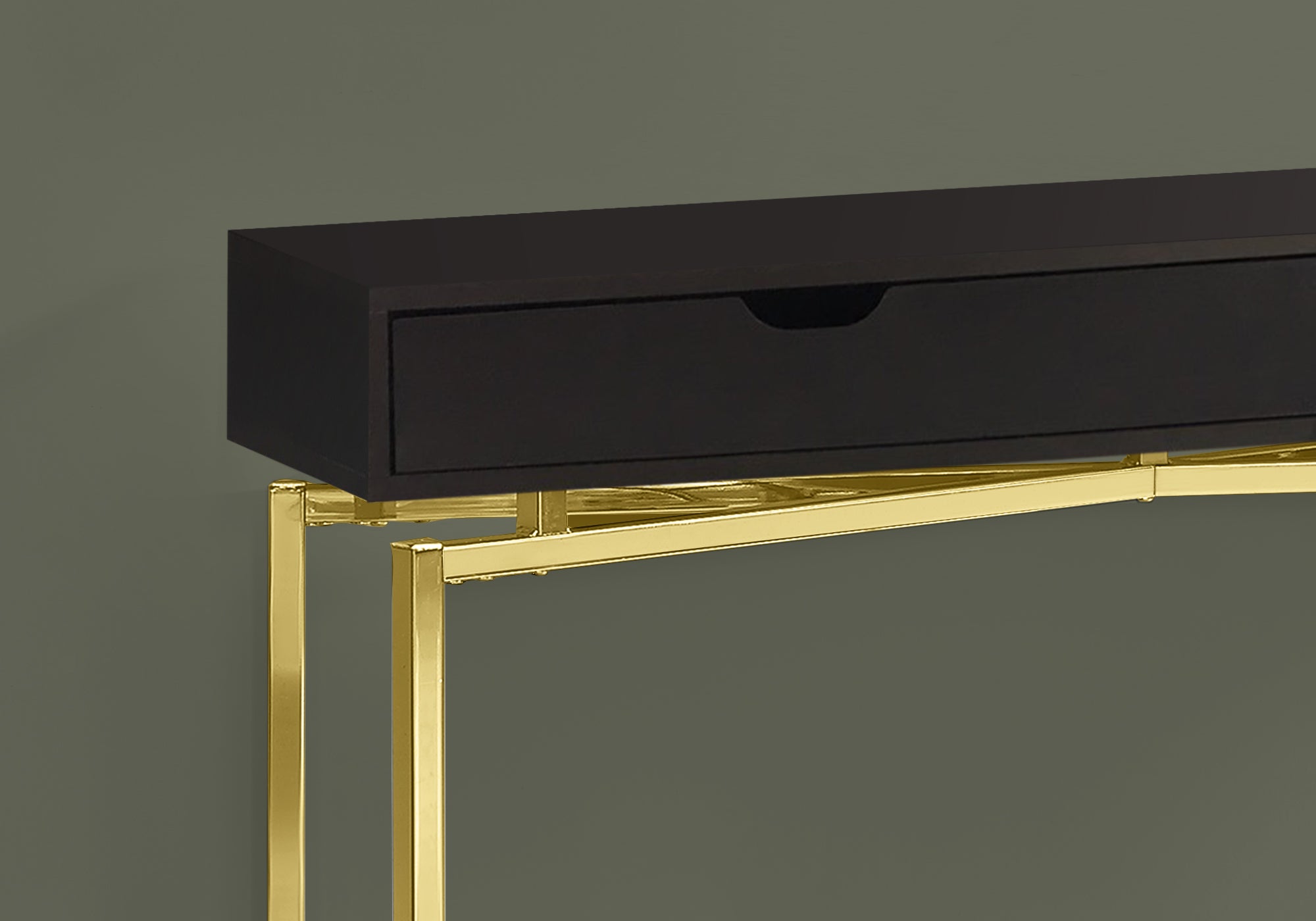 TABLE D'APPOINT - 42"L / ESPRESSO / CONSOLE D'ENTREE DOREE 