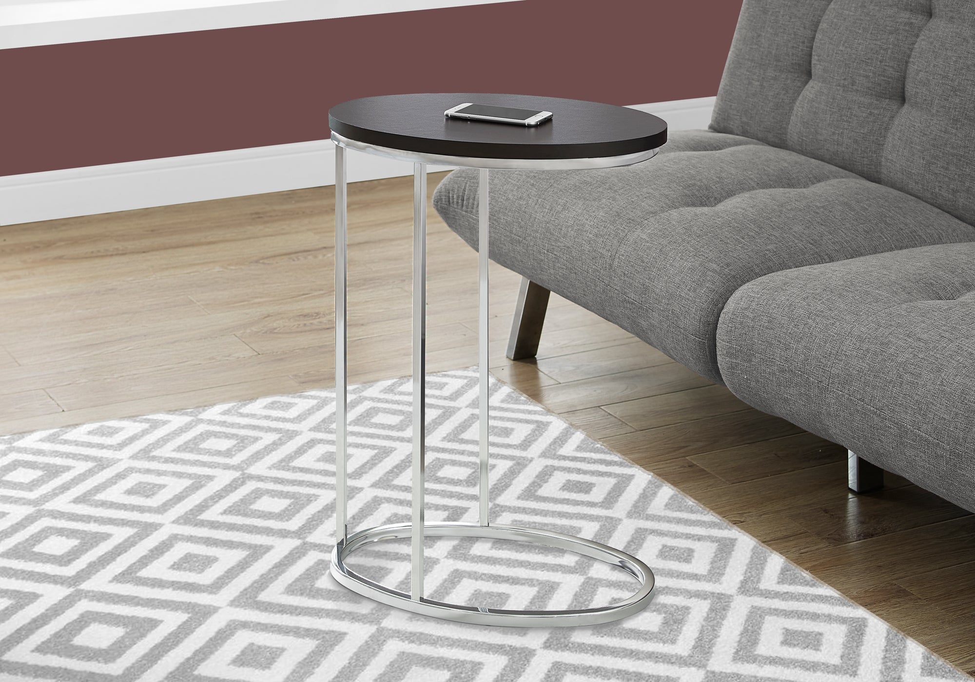 TABLE D'APPOINT - OVALE / ESPRESSO AVEC MÉTAL CHROMÉ